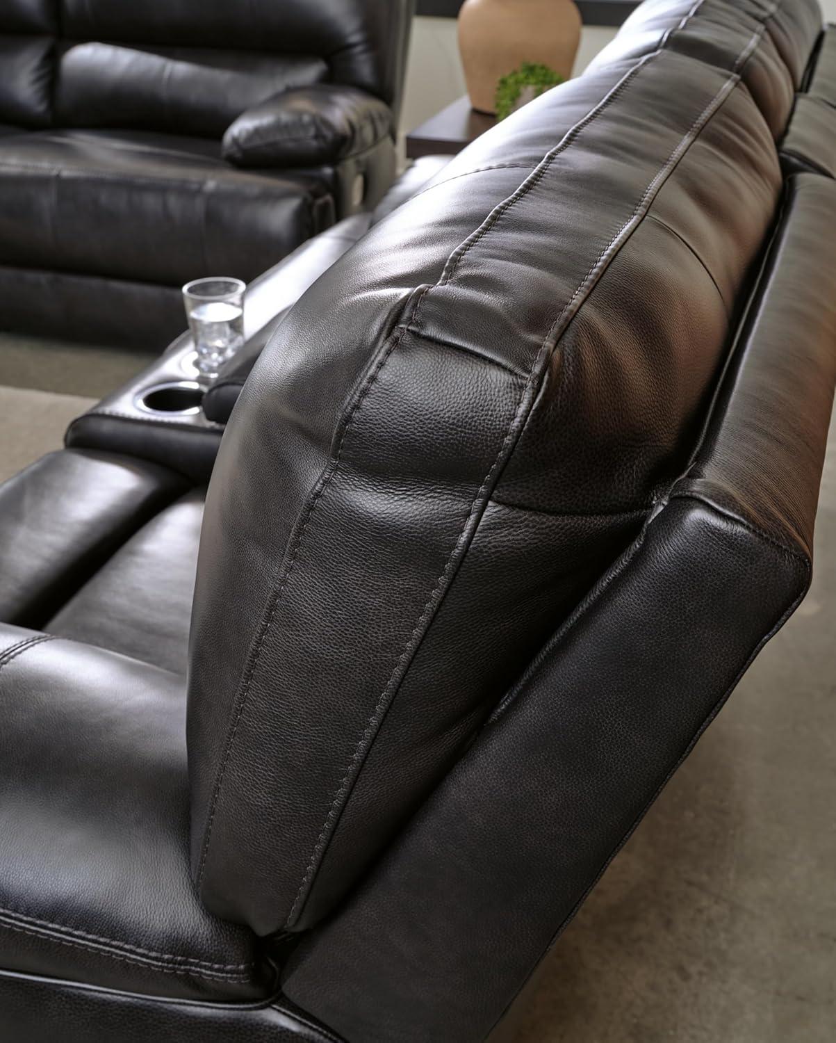 imageSignature Design by Ashley Mountainous Modern Leather Match Wall Hugger Power Reclining Sofa with Adjustable Headrest and USB Ports Black