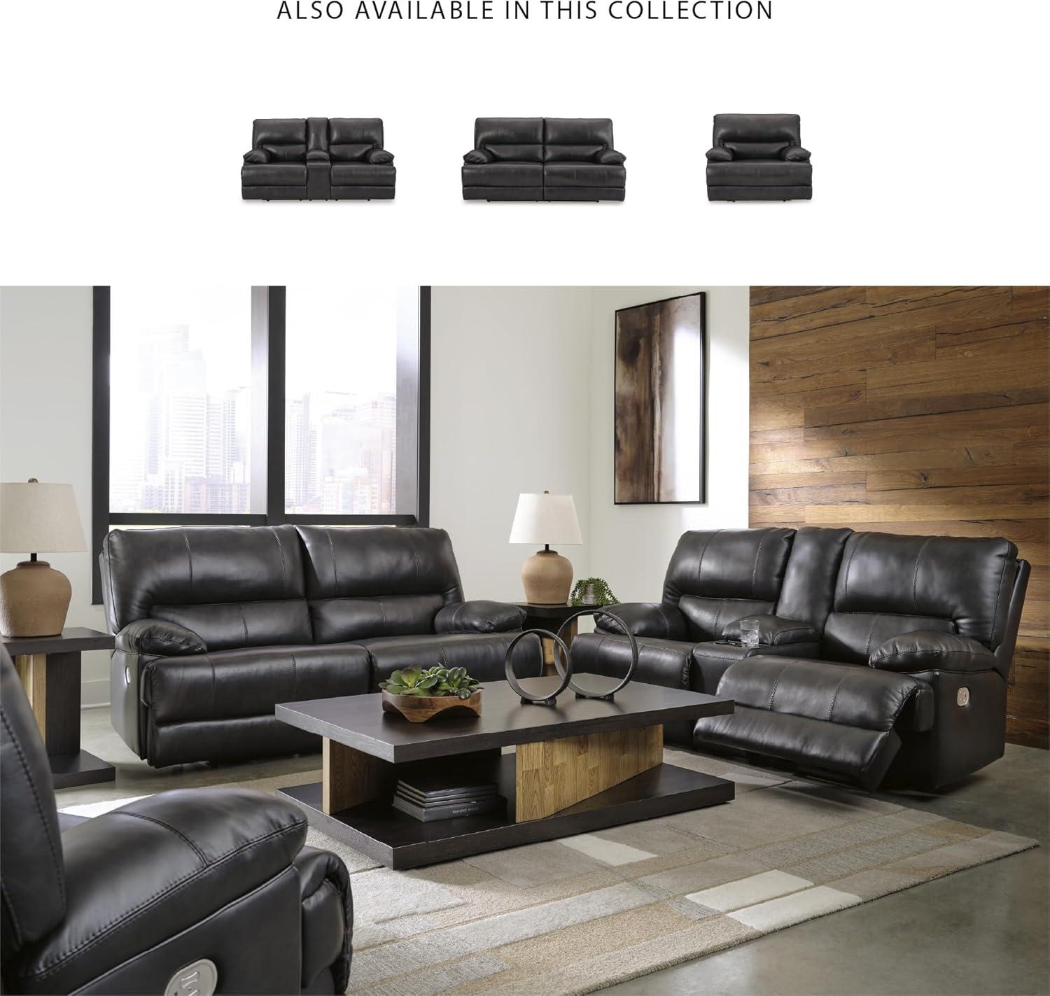 imageSignature Design by Ashley Mountainous Modern Leather Match Wall Hugger Power Reclining Sofa with Adjustable Headrest and USB Ports Black