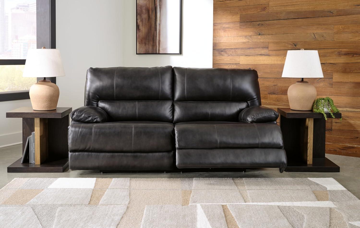 imageSignature Design by Ashley Mountainous Modern Leather Match Wall Hugger Power Reclining Sofa with Adjustable Headrest and USB Ports Black