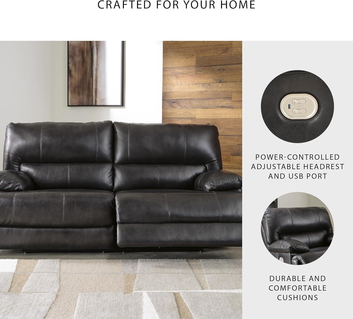 imageSignature Design by Ashley Mountainous Modern Leather Match Wall Hugger Power Reclining Sofa with Adjustable Headrest and USB Ports Black