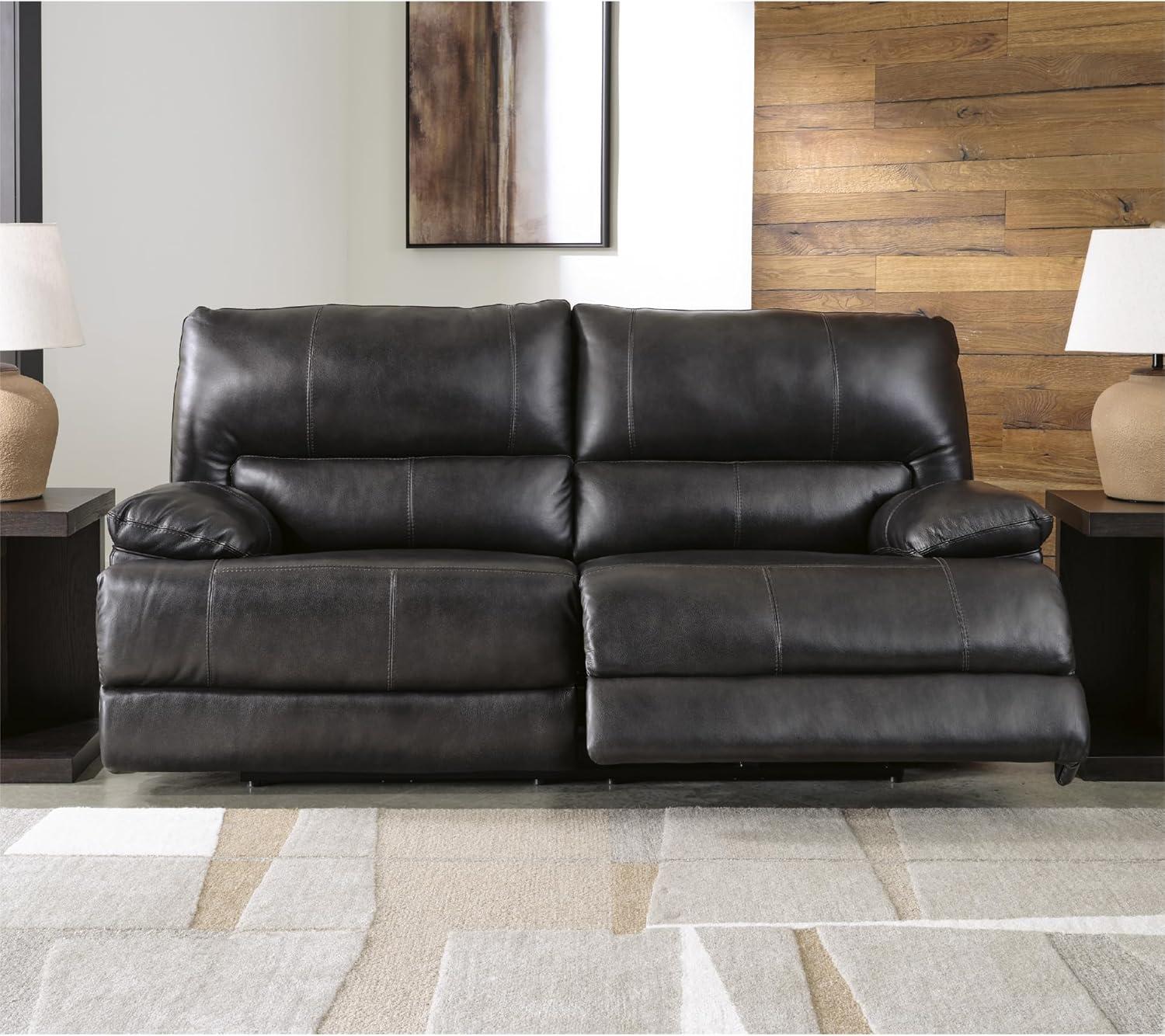 imageSignature Design by Ashley Mountainous Modern Leather Match Wall Hugger Power Reclining Sofa with Adjustable Headrest and USB Ports Black