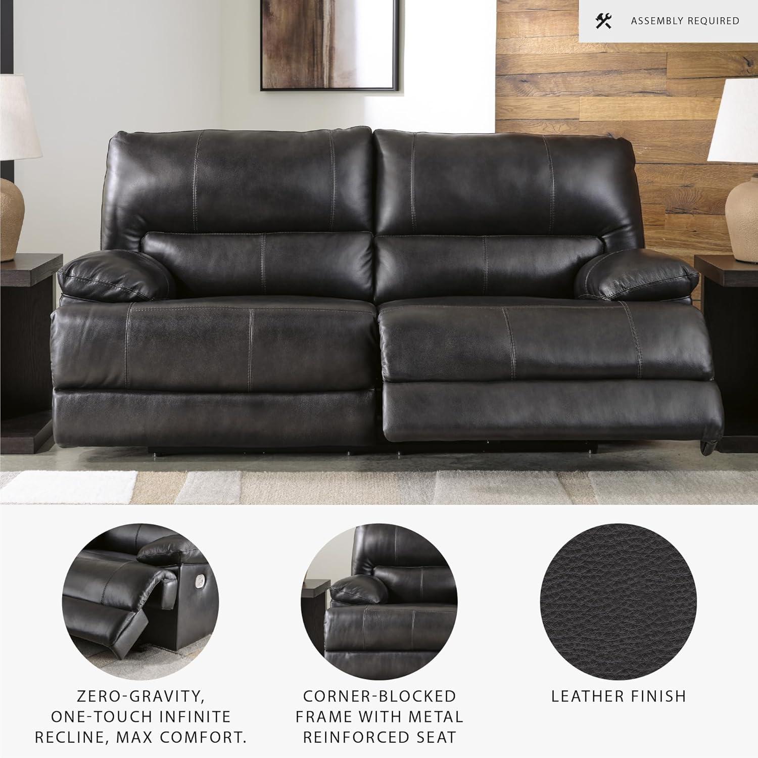 imageSignature Design by Ashley Mountainous Modern Leather Match Wall Hugger Power Reclining Sofa with Adjustable Headrest and USB Ports Black