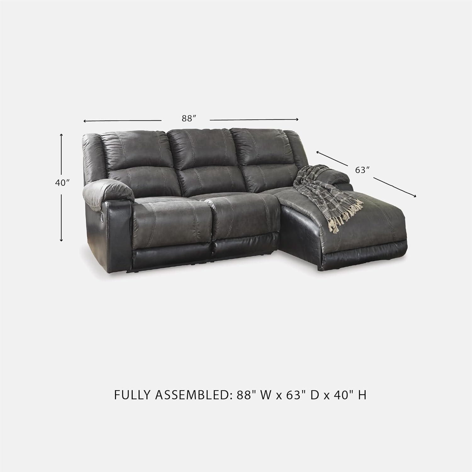 imageSignature Design by Ashley Nantahala Contemporary LShaped Faux Leather Wall Hugger 3Piece Reclining Sectional with Chaise Gray