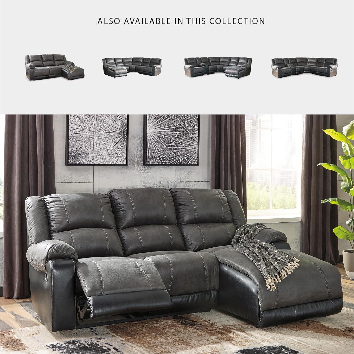 imageSignature Design by Ashley Nantahala Contemporary LShaped Faux Leather Wall Hugger 3Piece Reclining Sectional with Chaise Gray