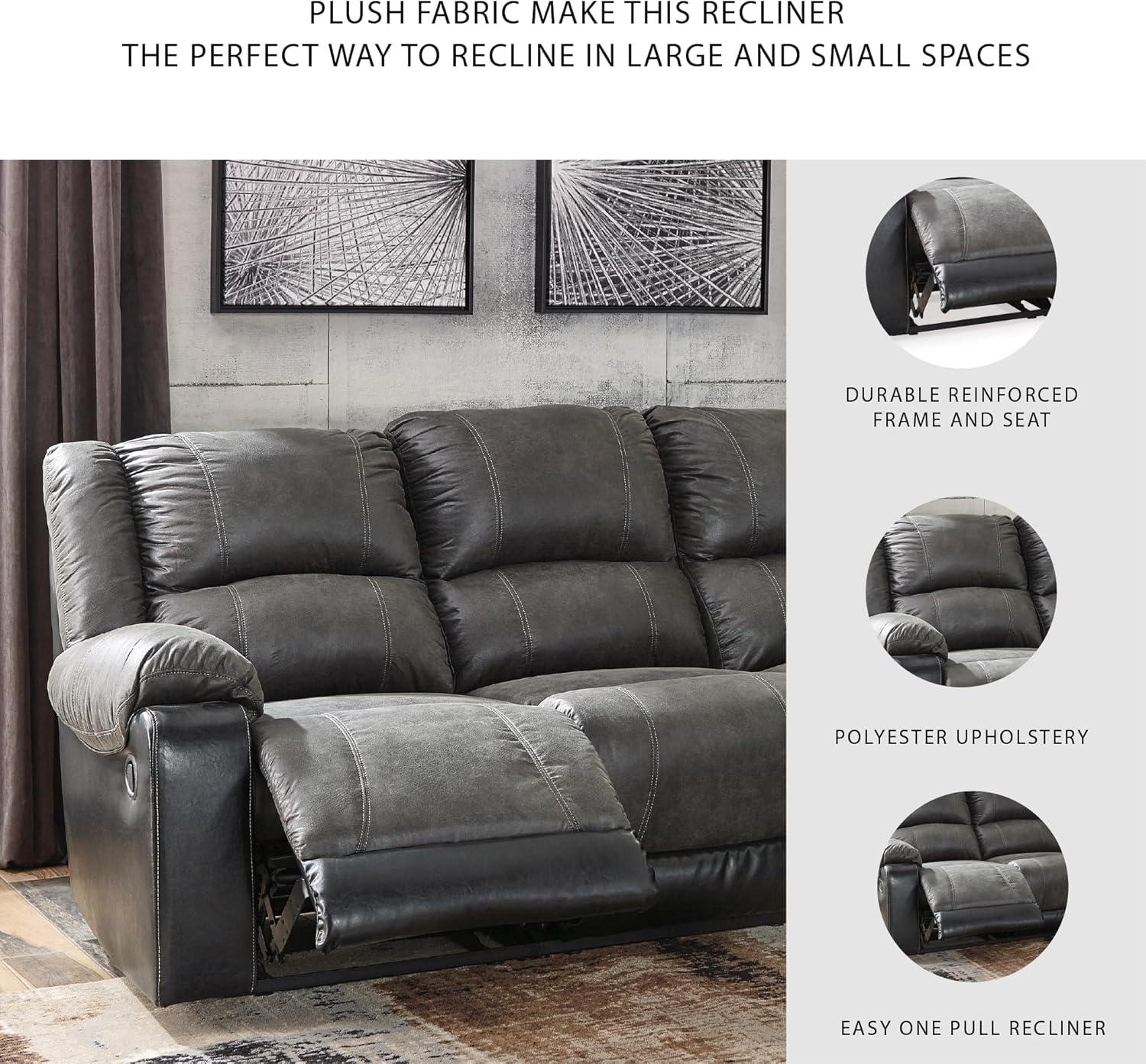 imageSignature Design by Ashley Nantahala Contemporary LShaped Faux Leather Wall Hugger 3Piece Reclining Sectional with Chaise Gray