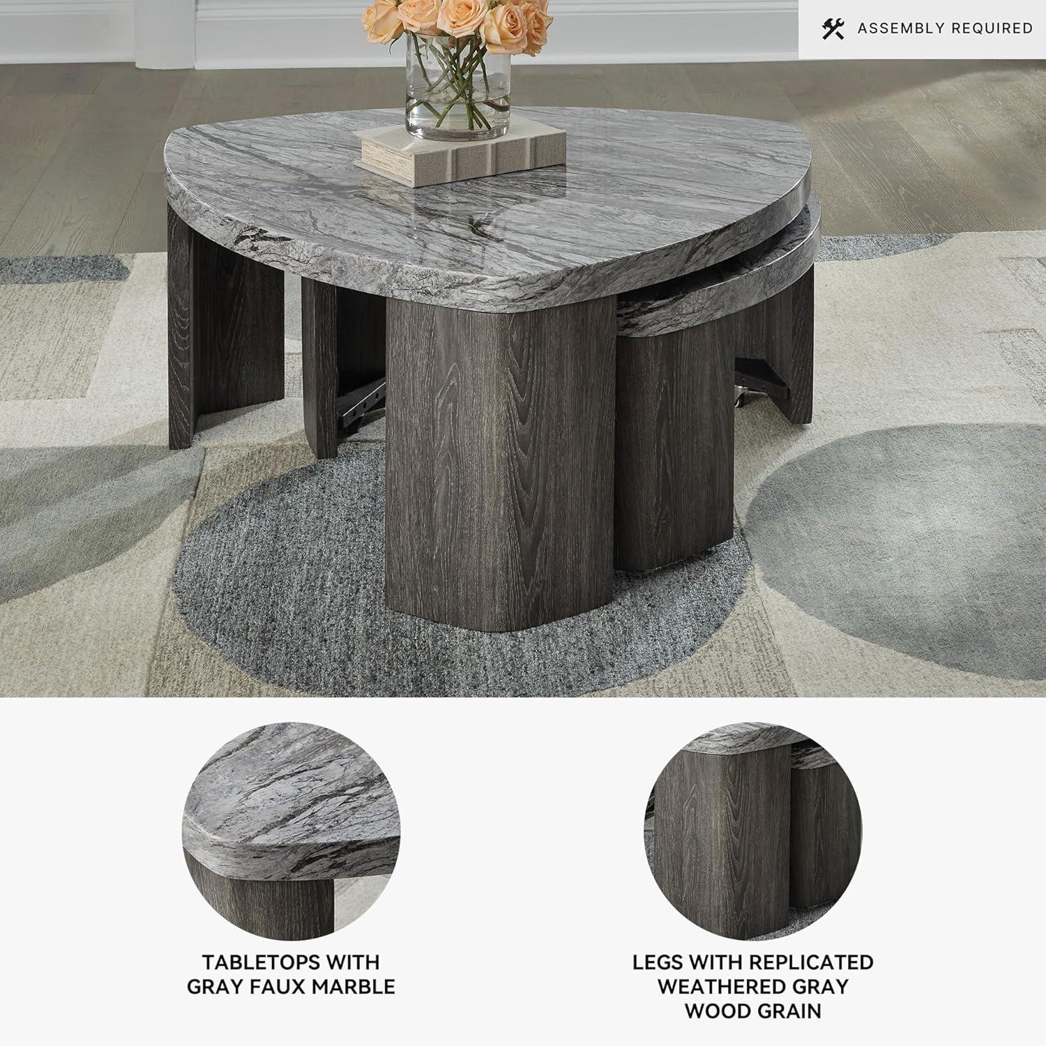 imageSignature Design by Ashley Surmour Contemporary Nesting Stacked Coffee Table with Faux Marble Top Set of 2 Light GrayCoffee Table