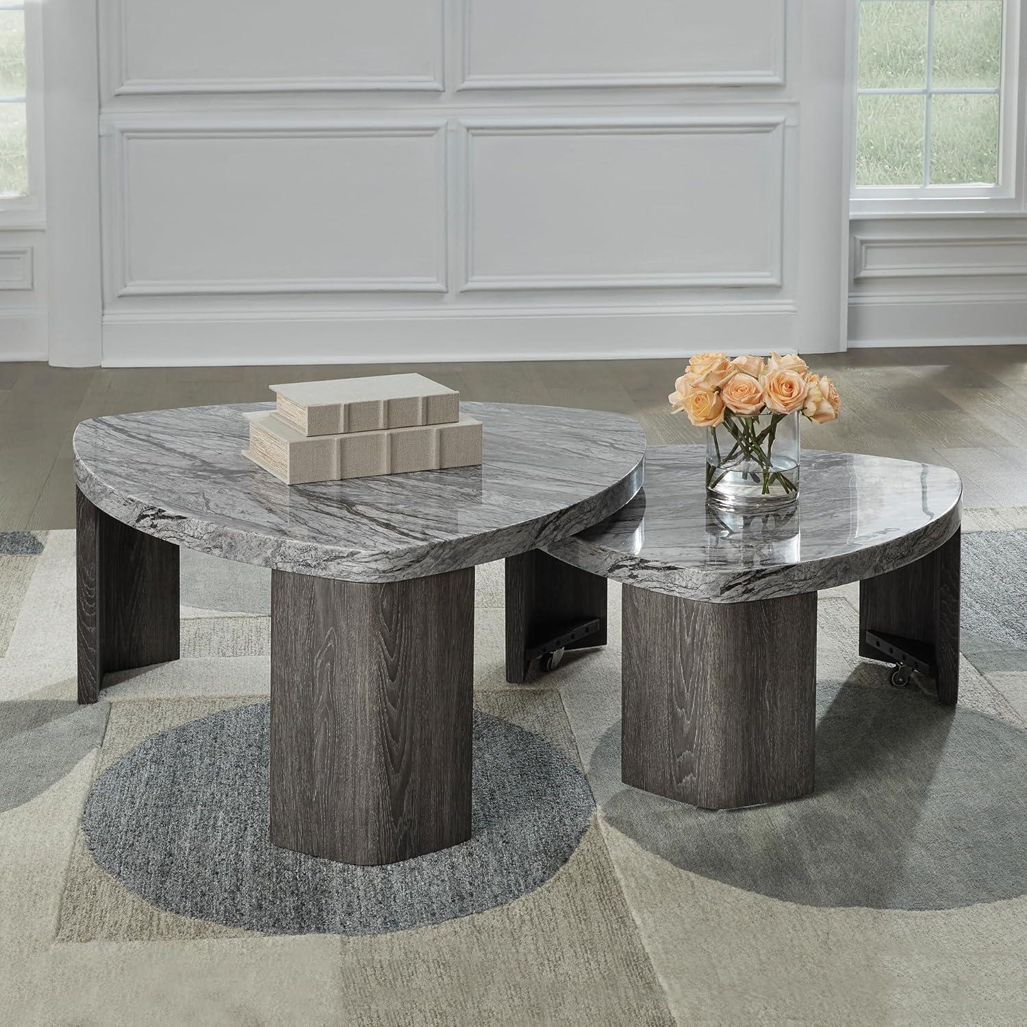 imageSignature Design by Ashley Surmour Contemporary Nesting Stacked Coffee Table with Faux Marble Top Set of 2 Light GrayCoffee Table