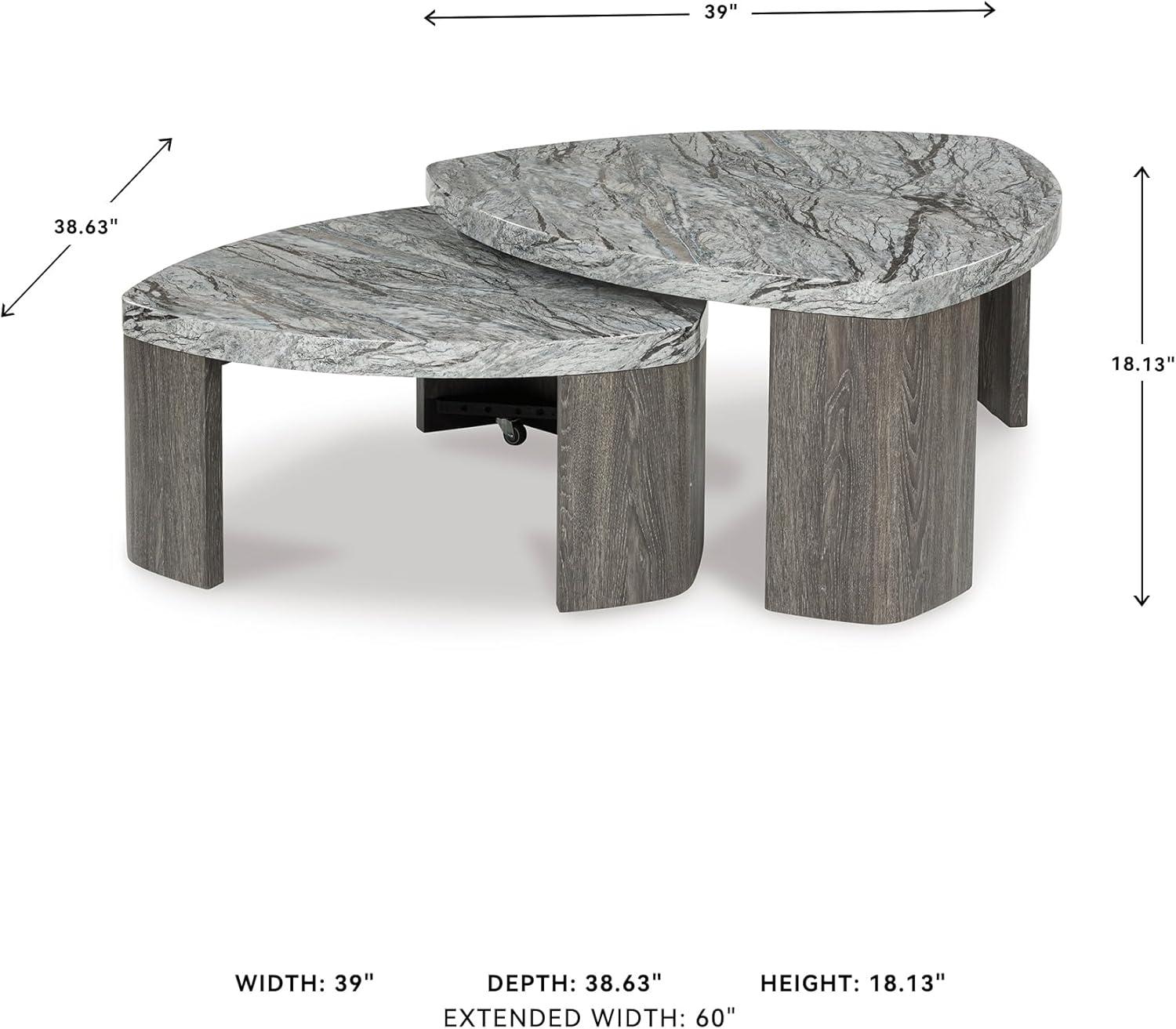 imageSignature Design by Ashley Surmour Contemporary Nesting Stacked Coffee Table with Faux Marble Top Set of 2 Light GrayCoffee Table
