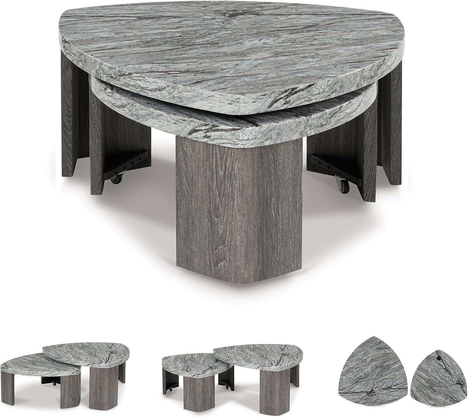 imageSignature Design by Ashley Surmour Contemporary Nesting Stacked Coffee Table with Faux Marble Top Set of 2 Light GrayCoffee Table