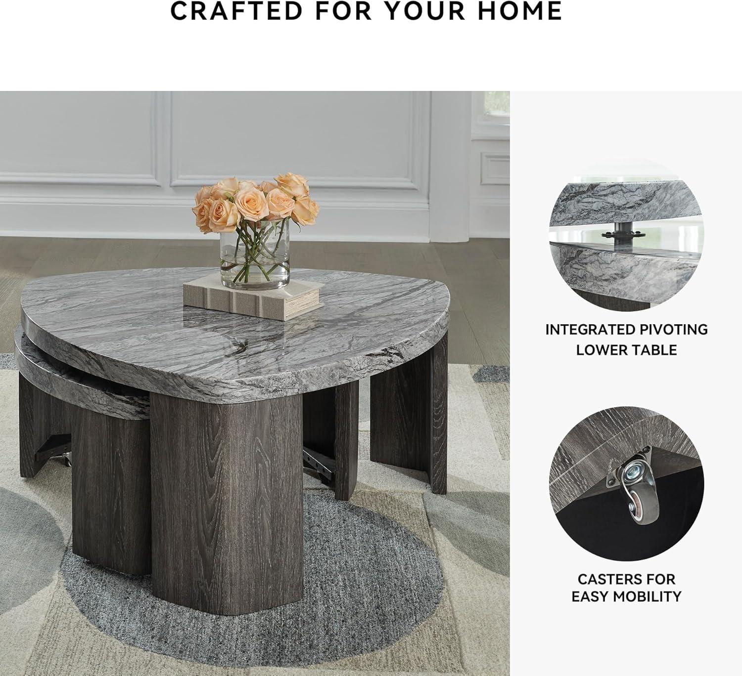 imageSignature Design by Ashley Surmour Contemporary Nesting Stacked Coffee Table with Faux Marble Top Set of 2 Light GrayCoffee Table