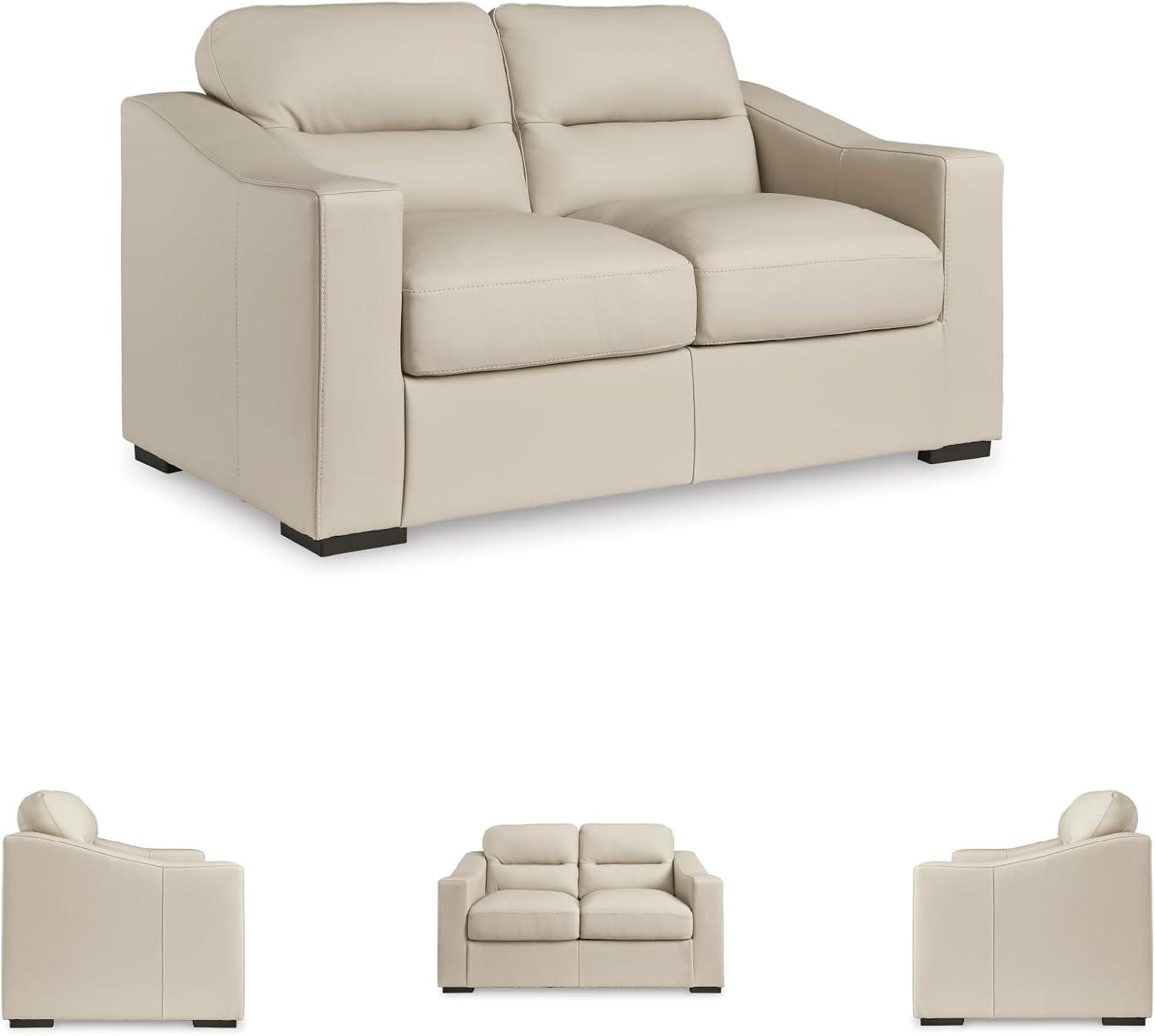 imageSignature Design by Ashley Treasure Trove Contemporary Leather Match Loveseat Beige