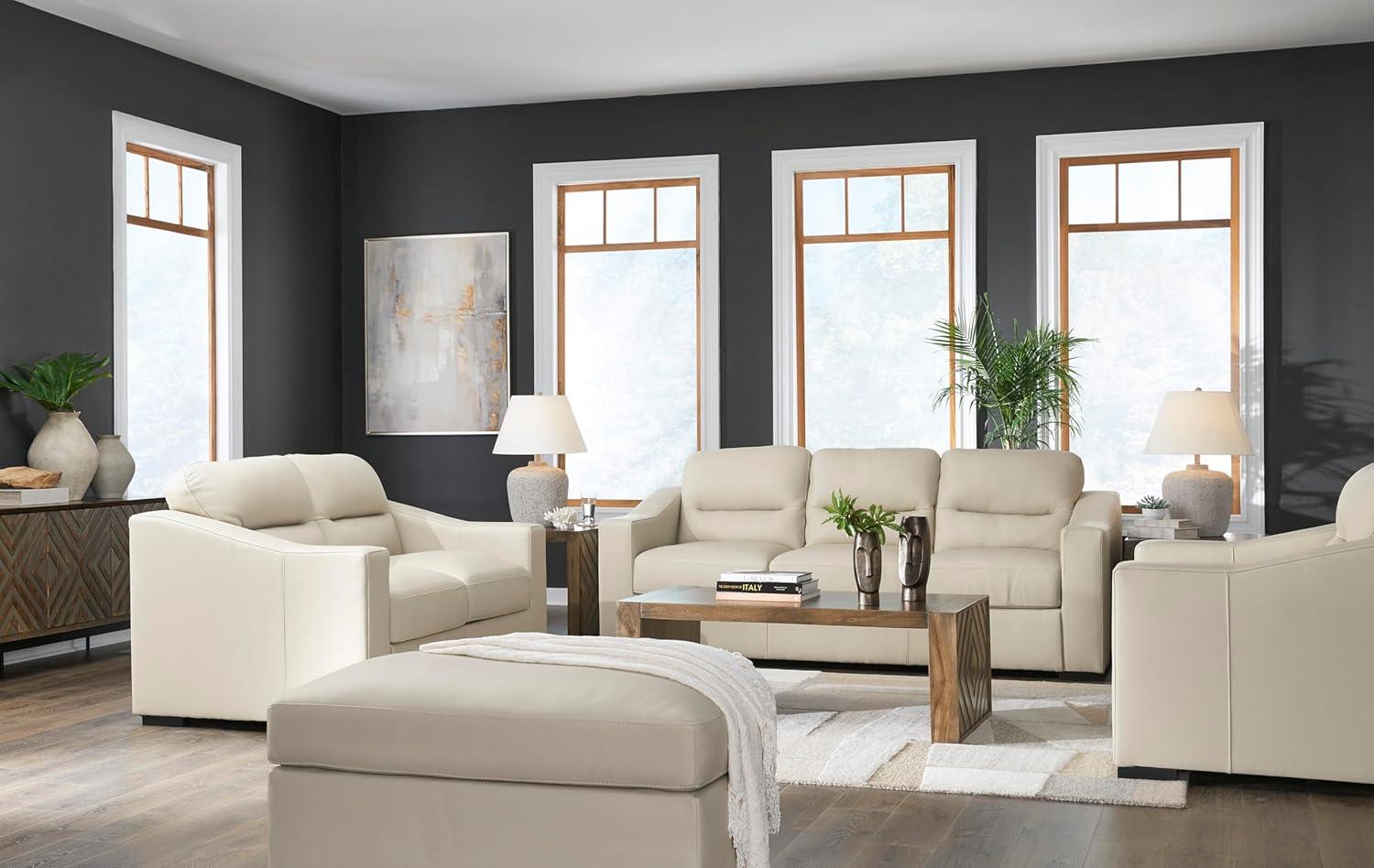 imageSignature Design by Ashley Treasure Trove Contemporary Leather Match Loveseat Beige