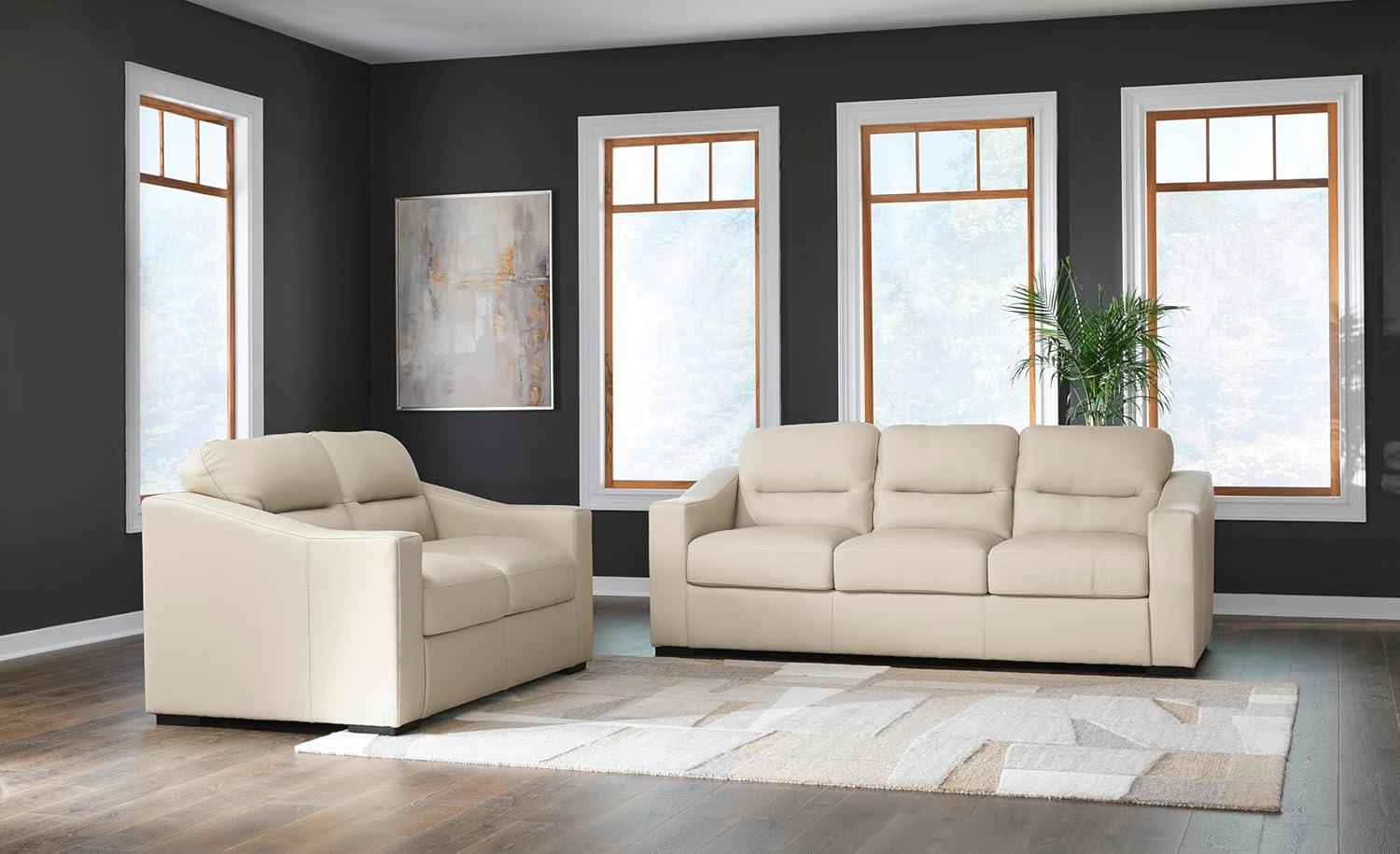 imageSignature Design by Ashley Treasure Trove Contemporary Leather Match Loveseat Beige