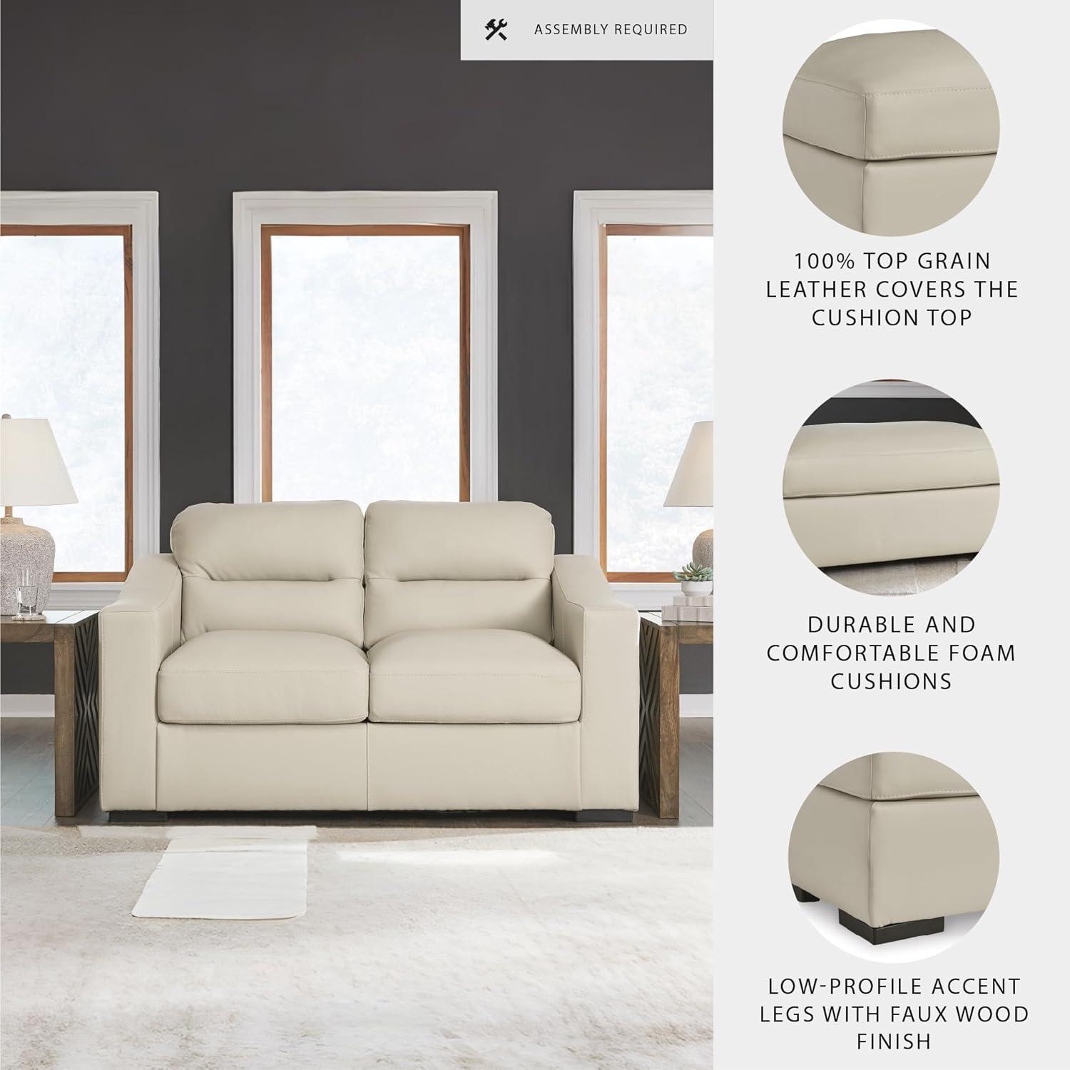 imageSignature Design by Ashley Treasure Trove Contemporary Leather Match Loveseat Beige