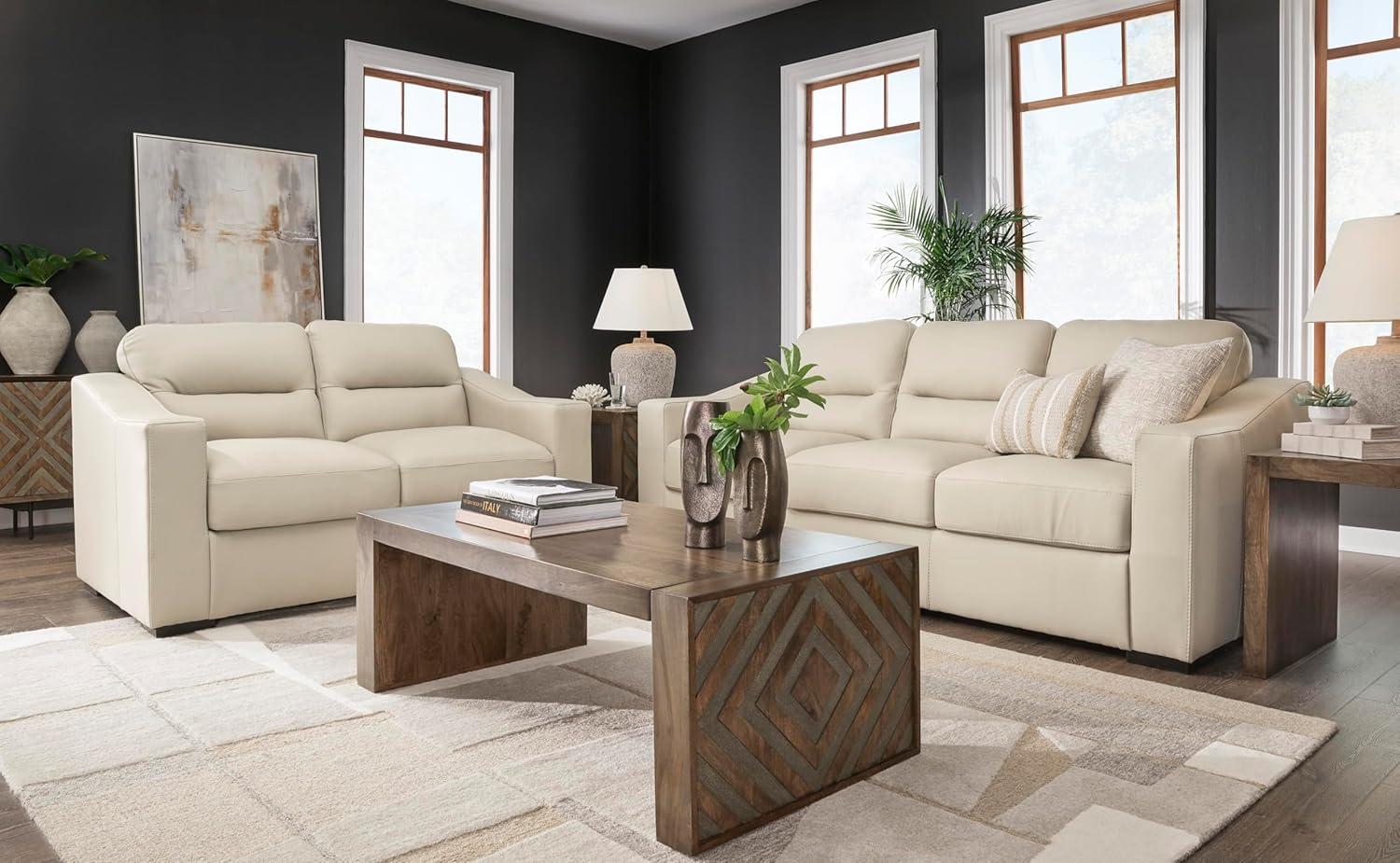 imageSignature Design by Ashley Treasure Trove Contemporary Leather Match Loveseat Beige