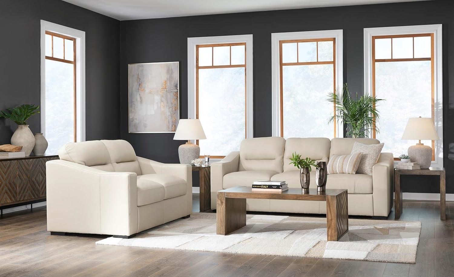 imageSignature Design by Ashley Treasure Trove Contemporary Leather Match Loveseat Beige