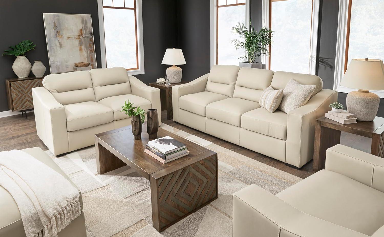 imageSignature Design by Ashley Treasure Trove Contemporary Leather Match Loveseat Beige