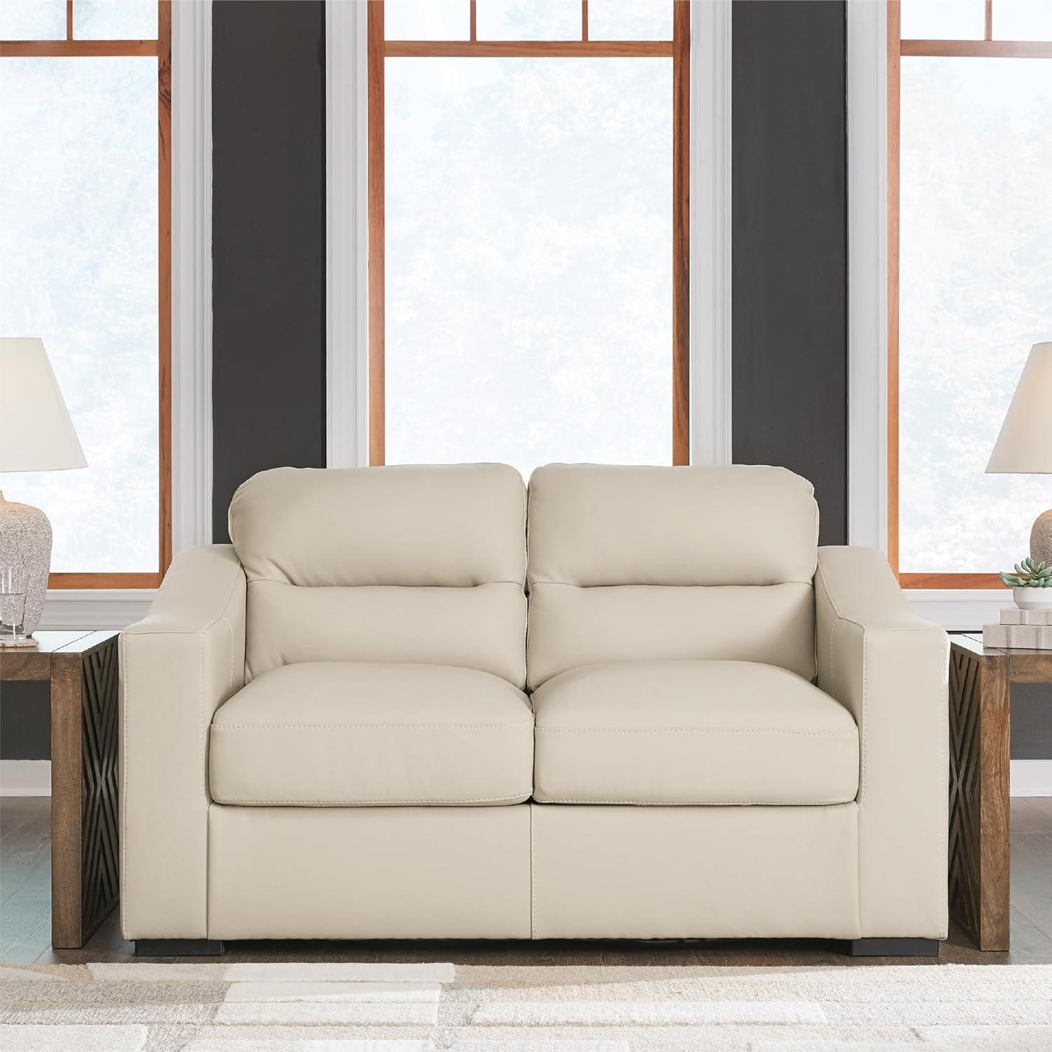 imageSignature Design by Ashley Treasure Trove Contemporary Leather Match Loveseat Beige