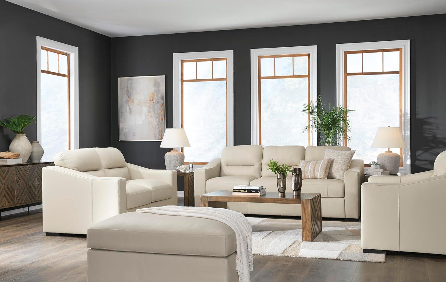 imageSignature Design by Ashley Treasure Trove Contemporary Leather Match Loveseat Beige