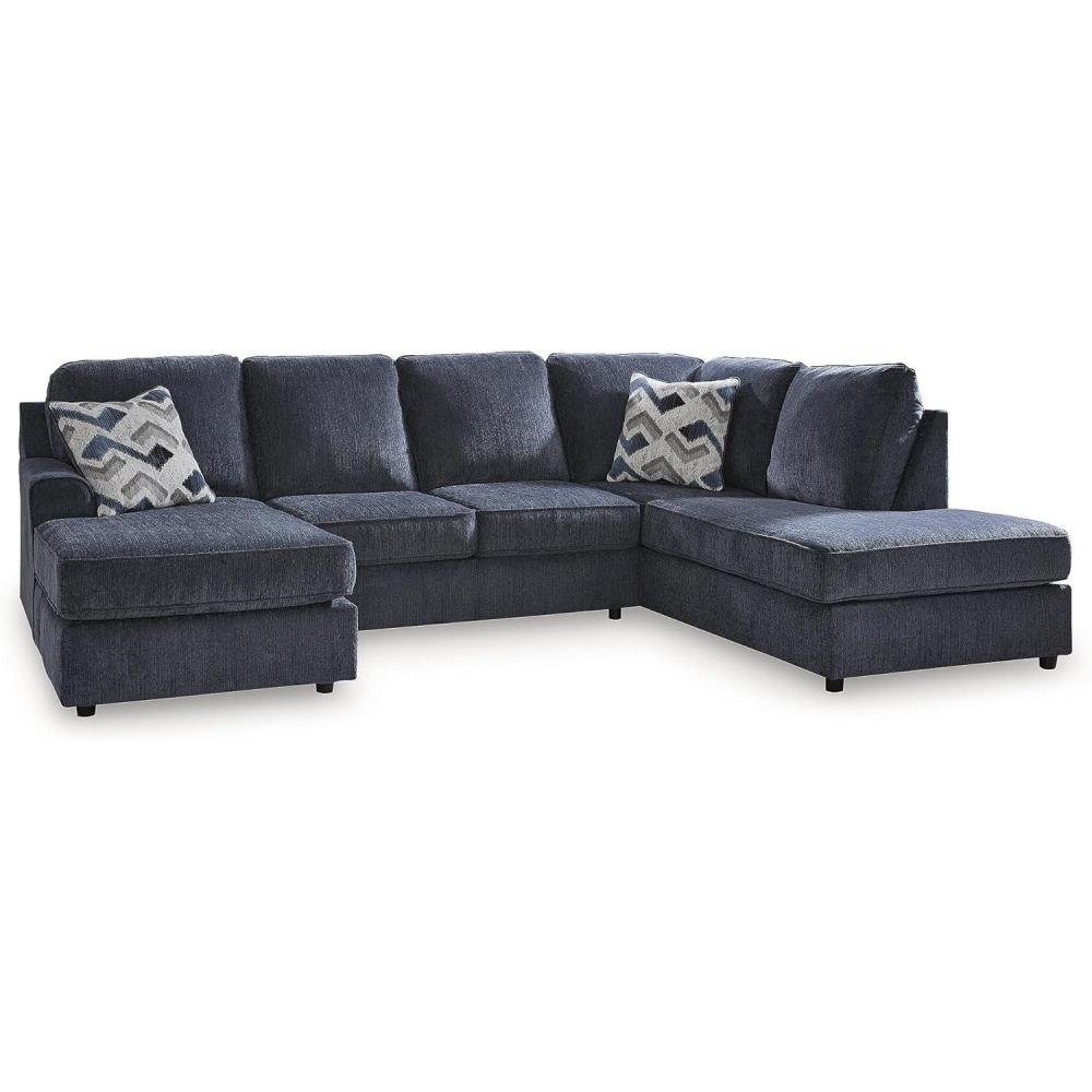 imageSignature Design by Ashley Albar Place Contemporary UShaped 2Piece Sectional with Loose Seat Cushions and 2 Accent Pillows BlueRight Hand