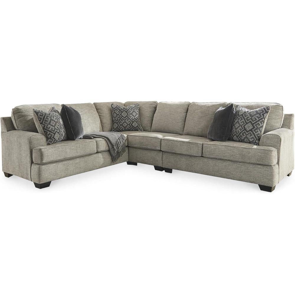 imageSignature Design by Ashley Bovarian Casual LShaped Anti Sag 3Piece Sectional with Loose Seat Cushions and 5 Accent Pillows Gray3Piece Sectional