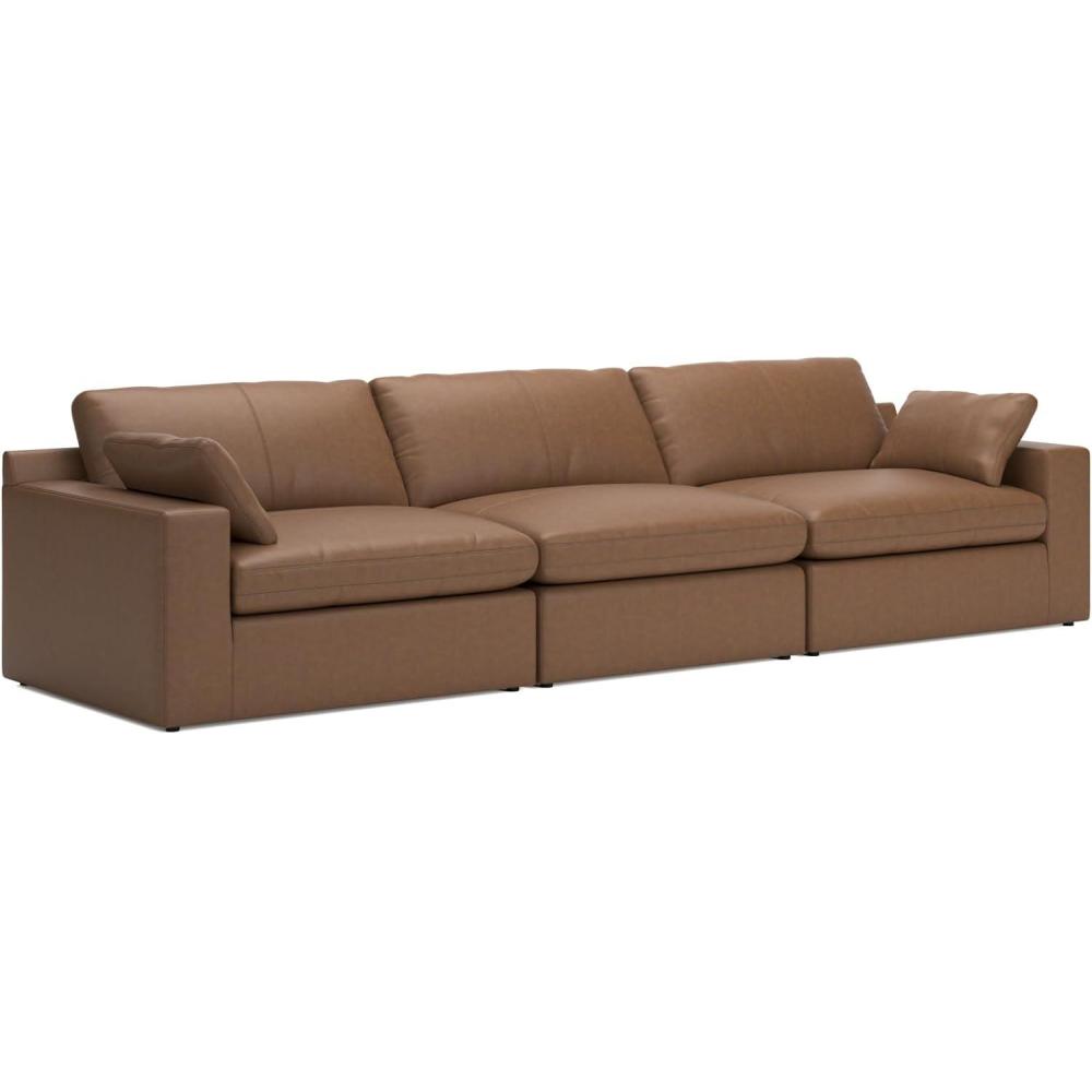 imageSignature Design by Ashley Emilia Modern Modular Leather Match 5Piece Sectional with Loose Back Cushions and 2 Bolster Pillows Light BrownCaramel