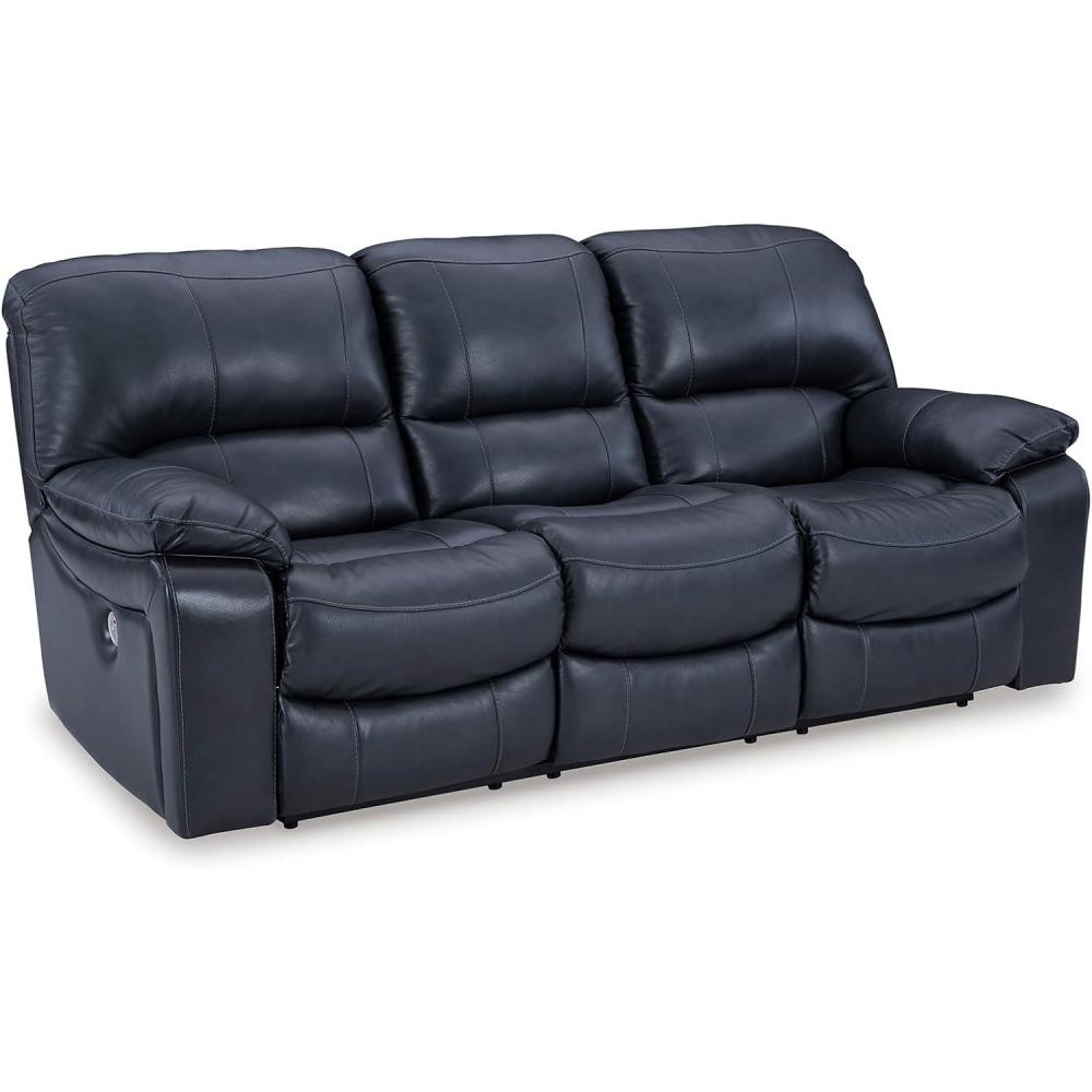 imageSignature Design by Ashley Leesworth Power Reclining Sofa Leather Match Wall Hugger Reclining Sofa with OneTouch Power ZeroDraw USB 3 Seat Recliner Couch for Living Room Brown