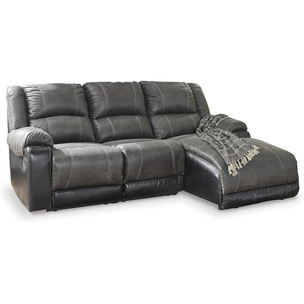 imageSignature Design by Ashley Nantahala Contemporary LShaped Faux Leather Wall Hugger 3Piece Reclining Sectional with Chaise Gray