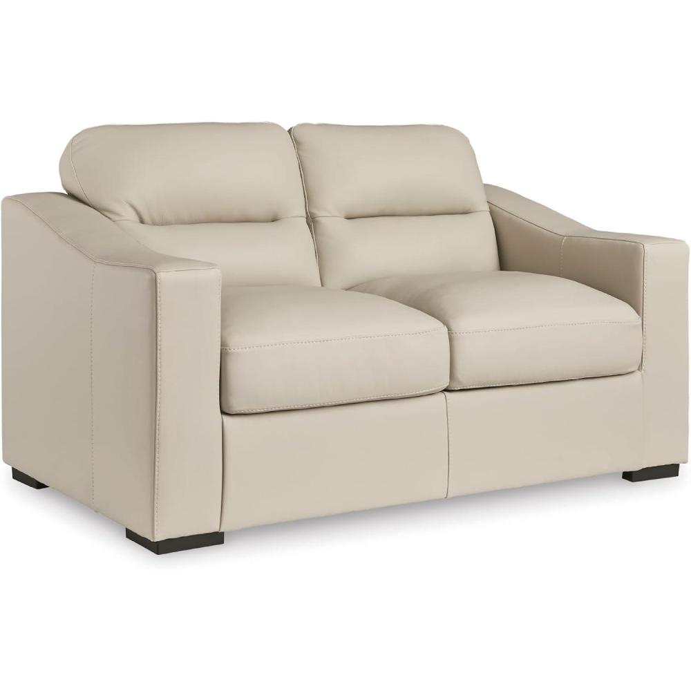 imageSignature Design by Ashley Treasure Trove Contemporary Leather Match Loveseat Beige