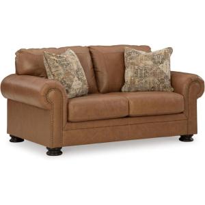 Signature Design by Ashley Carianna Classic Leather Match Loveseat with Nailhead Trim, Dark Brown