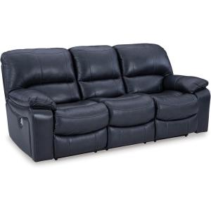 Signature Design by Ashley Leesworth Power Reclining Sofa, Leather Match Wall Hugger Reclining Sofa with One-Touch Power, Zero-Draw USB, 3 Seat Recliner Couch for Living Room, Brown