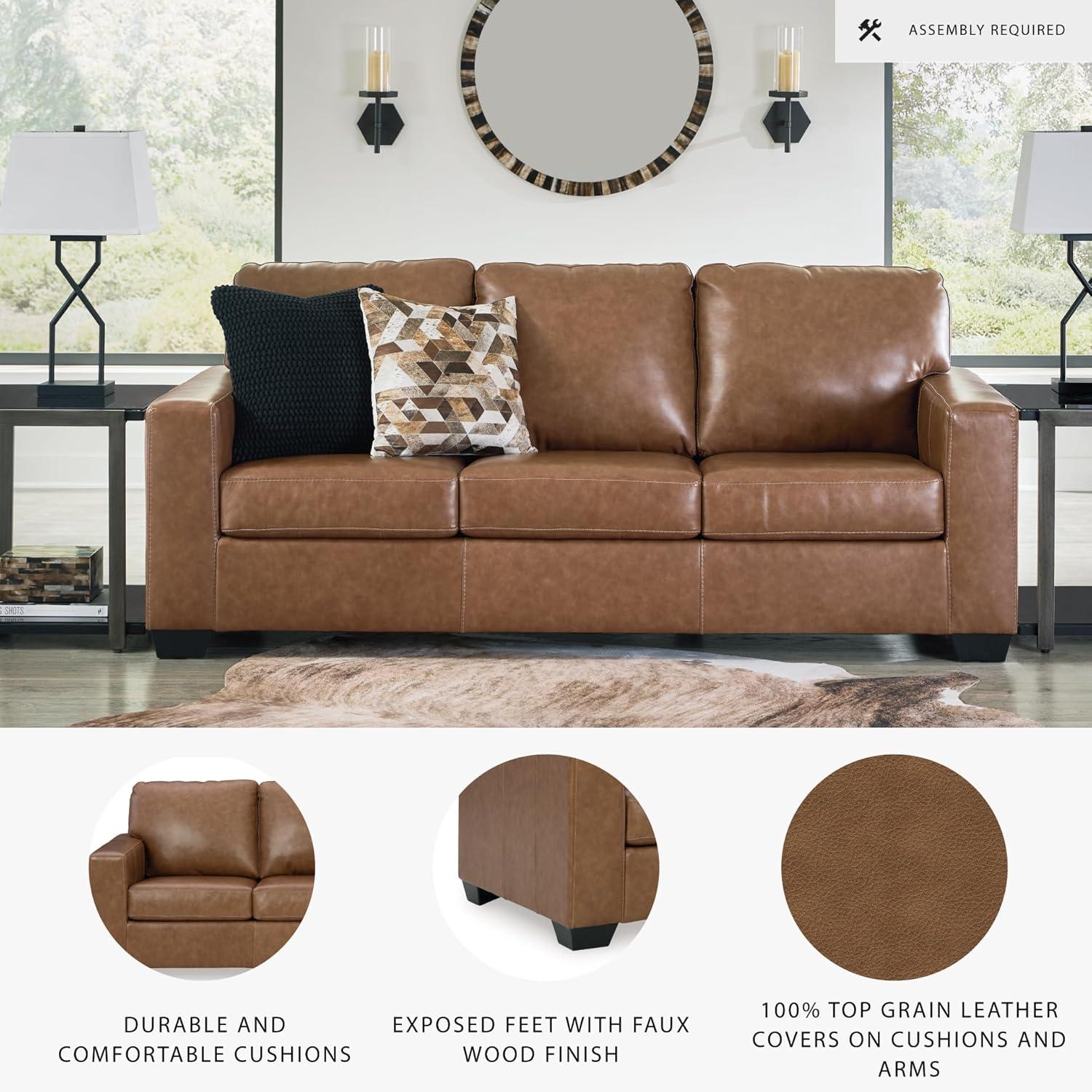 imageSignature Design by Ashley Bolsena Contemporary Leather Match Sofa Sleeper with Loose Seat Cushions and BiFold Memory Foam Mattress Queen GrayDark Brown