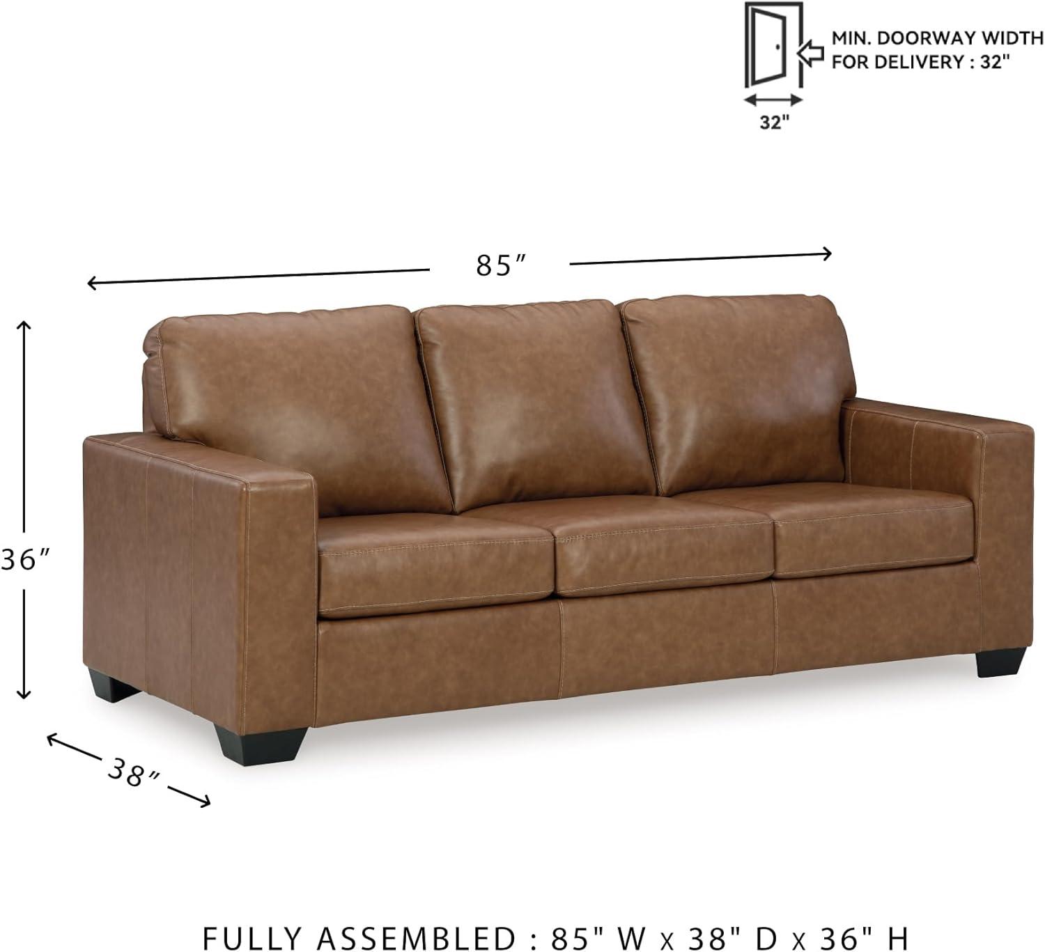 imageSignature Design by Ashley Bolsena Contemporary Leather Match Sofa Sleeper with Loose Seat Cushions and BiFold Memory Foam Mattress Queen GrayDark Brown