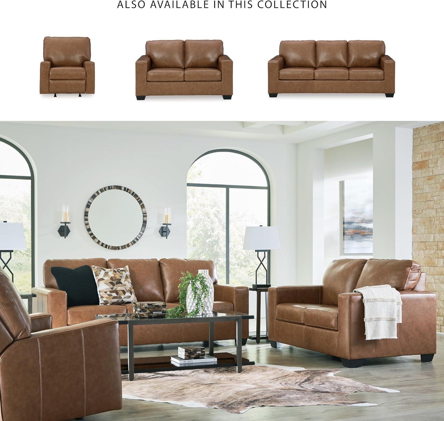 imageSignature Design by Ashley Bolsena Contemporary Leather Match Sofa Sleeper with Loose Seat Cushions and BiFold Memory Foam Mattress Queen GrayDark Brown