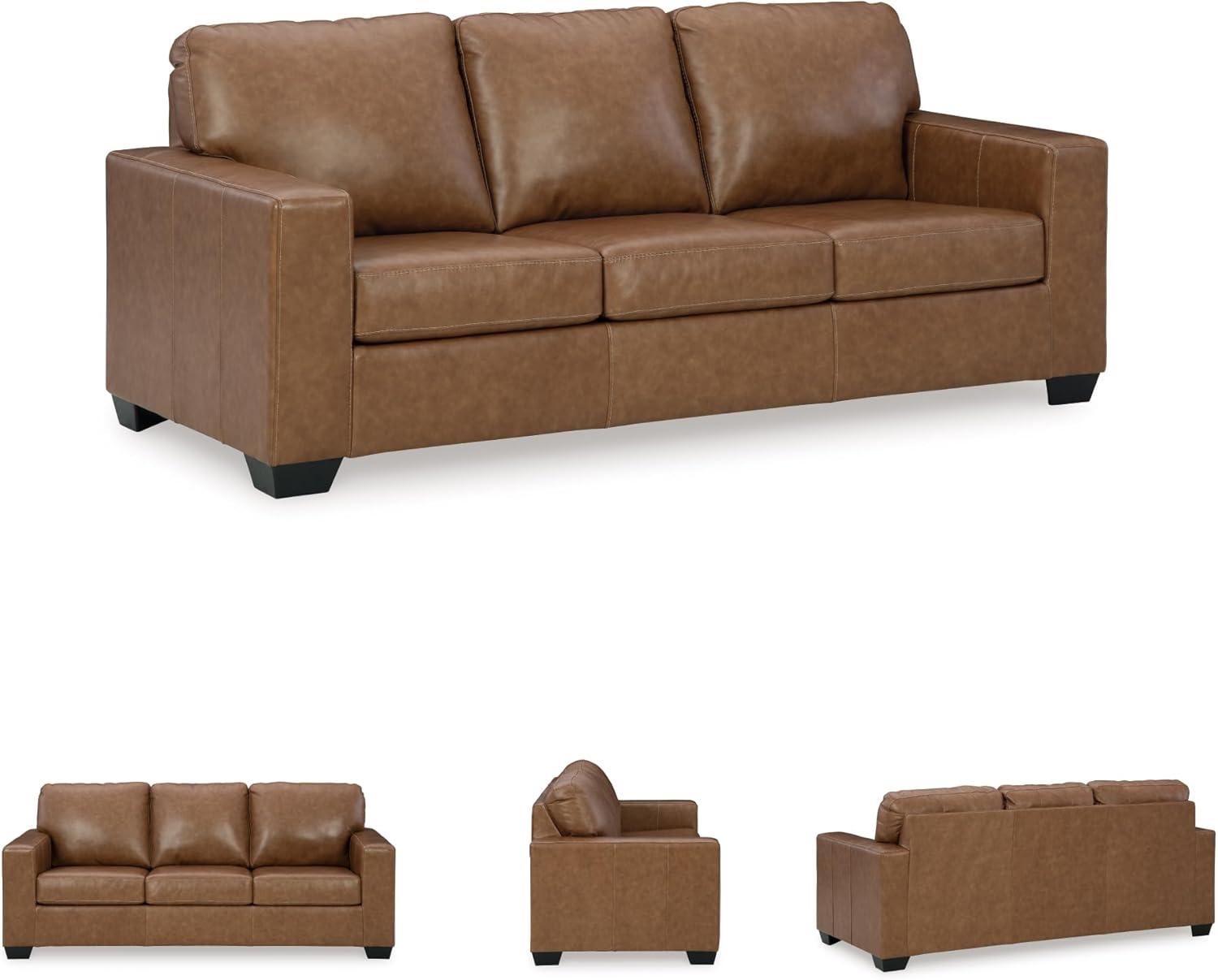 imageSignature Design by Ashley Bolsena Contemporary Leather Match Sofa Sleeper with Loose Seat Cushions and BiFold Memory Foam Mattress Queen GrayDark Brown