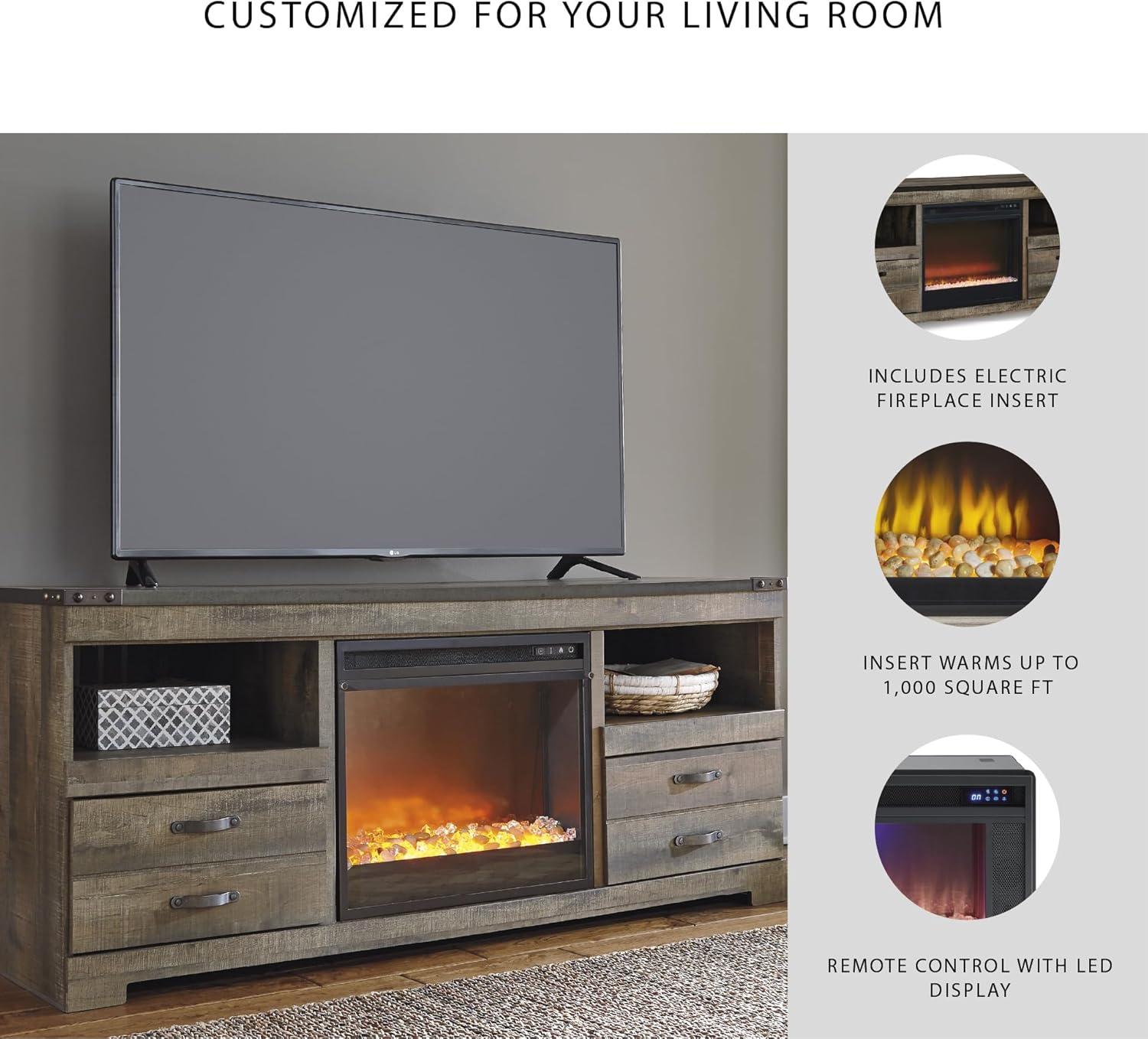imageSignature Design by Ashley Roddinton Traditional 72 TV Stand with Electric Fireplace for TVs up to 82 Dark BrownBrown