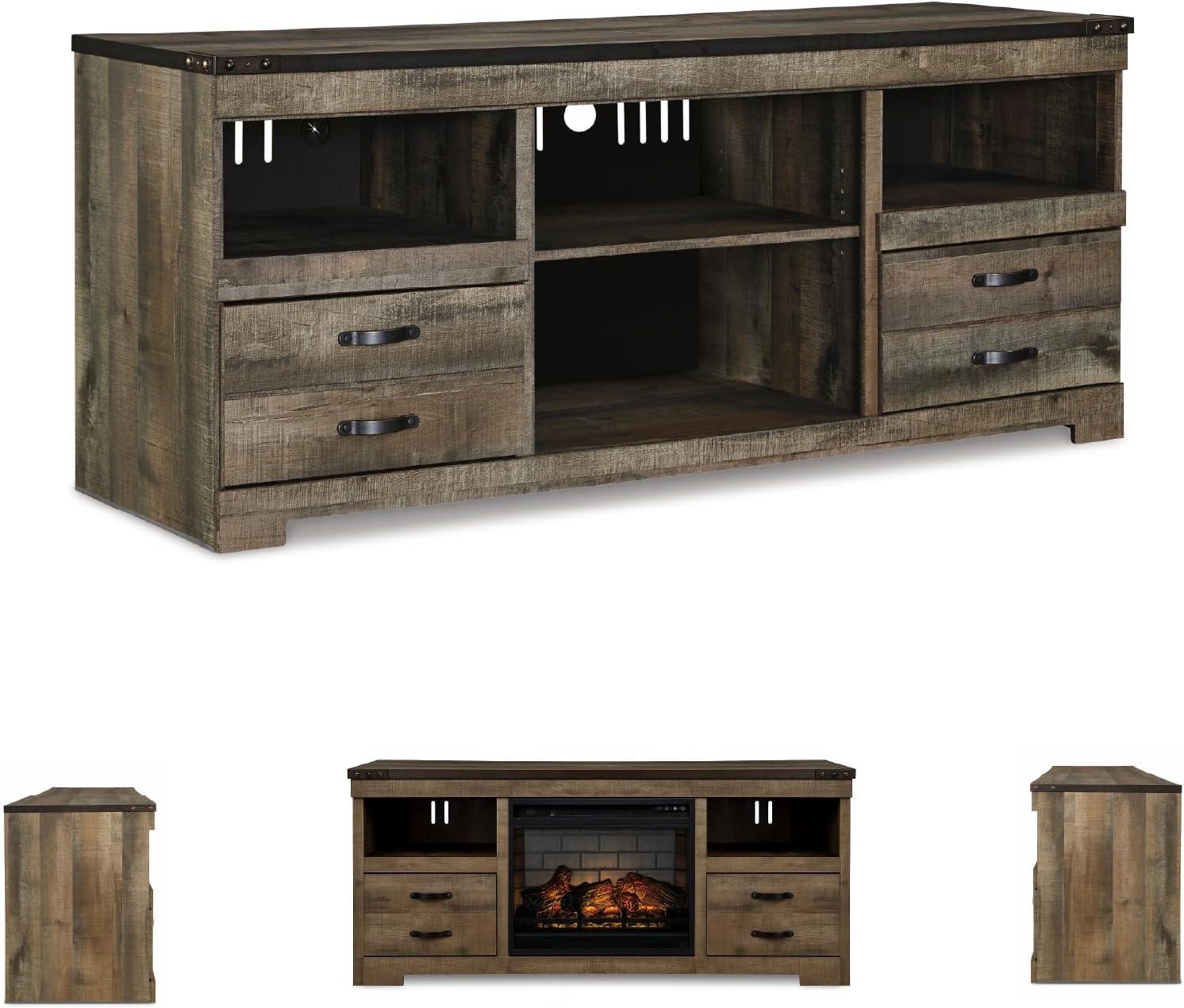 imageSignature Design by Ashley Roddinton Traditional 72 TV Stand with Electric Fireplace for TVs up to 82 Dark BrownBrown