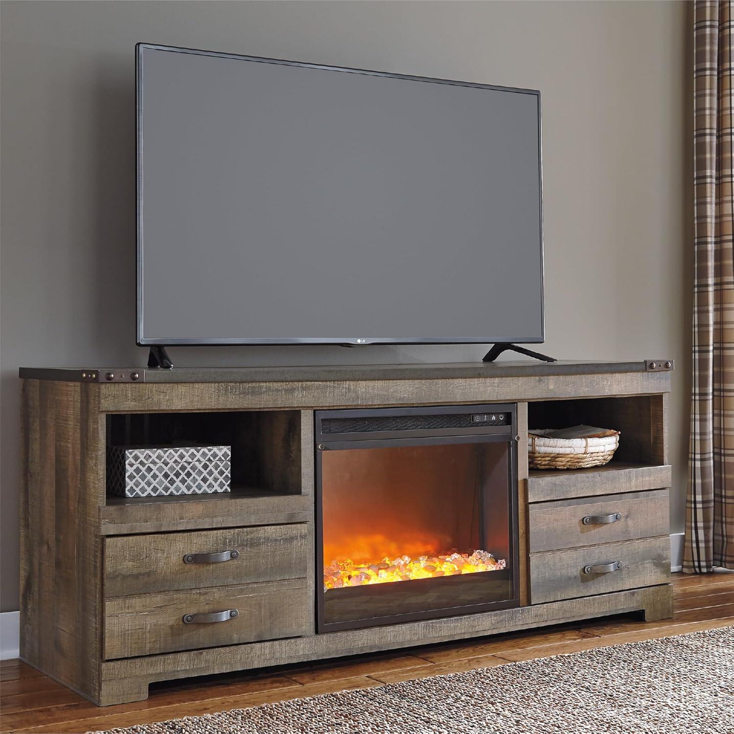 imageSignature Design by Ashley Roddinton Traditional 72 TV Stand with Electric Fireplace for TVs up to 82 Dark BrownBrown