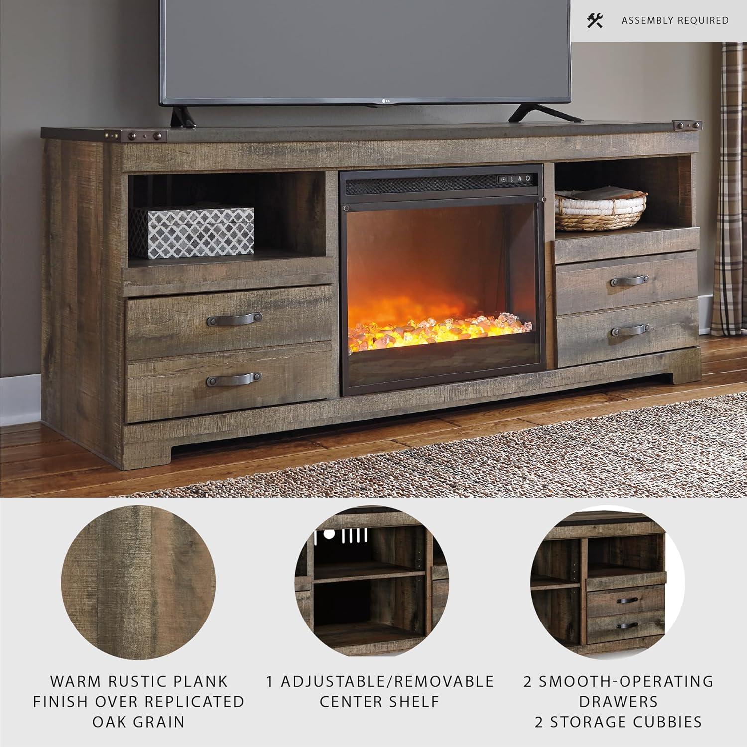 imageSignature Design by Ashley Roddinton Traditional 72 TV Stand with Electric Fireplace for TVs up to 82 Dark BrownBrown