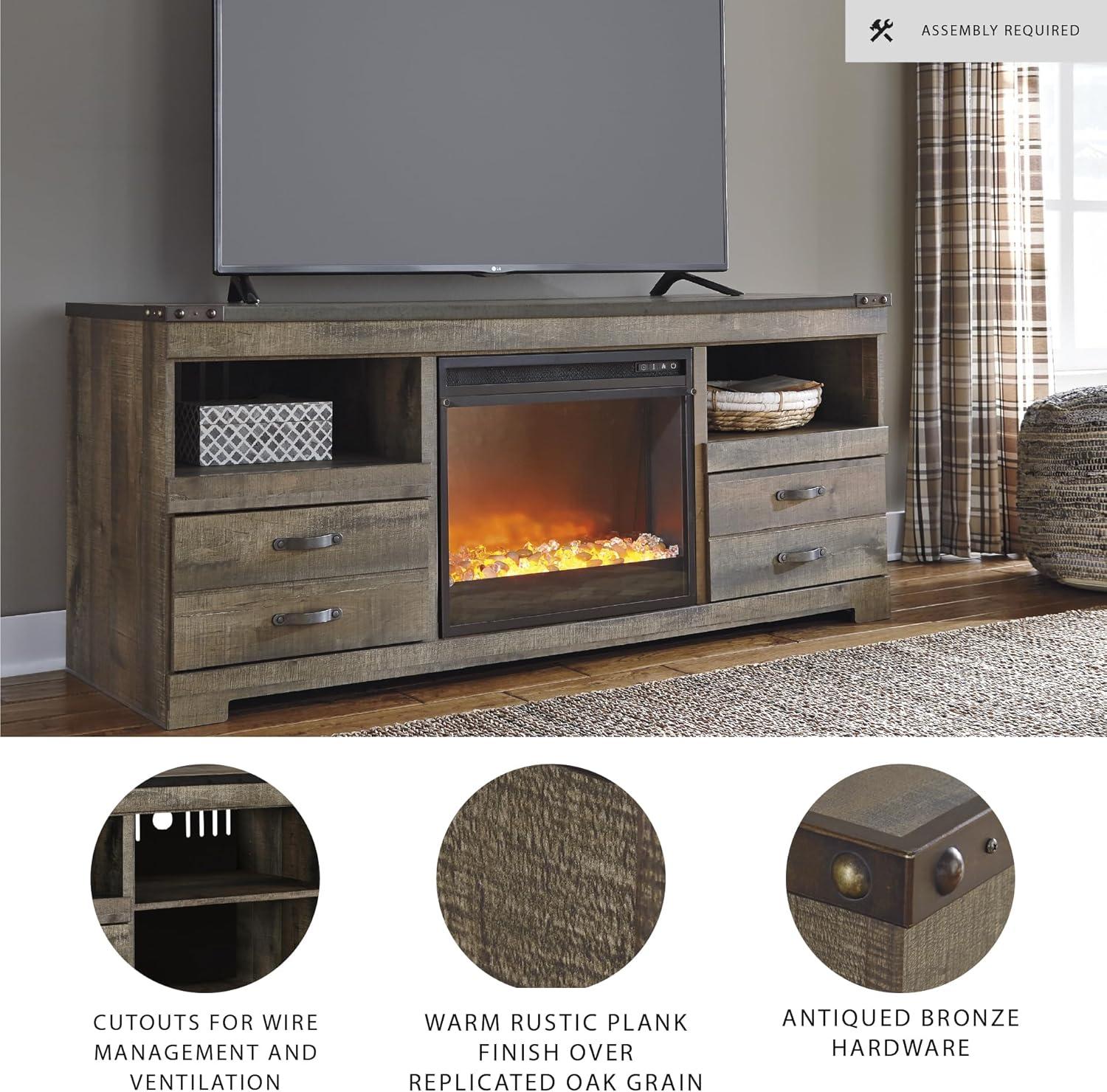 imageSignature Design by Ashley Roddinton Traditional 72 TV Stand with Electric Fireplace for TVs up to 82 Dark BrownBrown