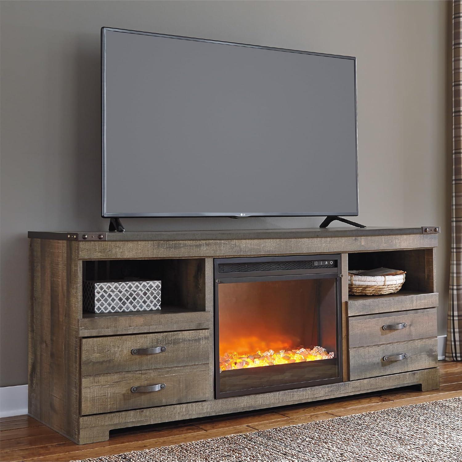 imageSignature Design by Ashley Roddinton Traditional 72 TV Stand with Electric Fireplace for TVs up to 82 Dark BrownBrown