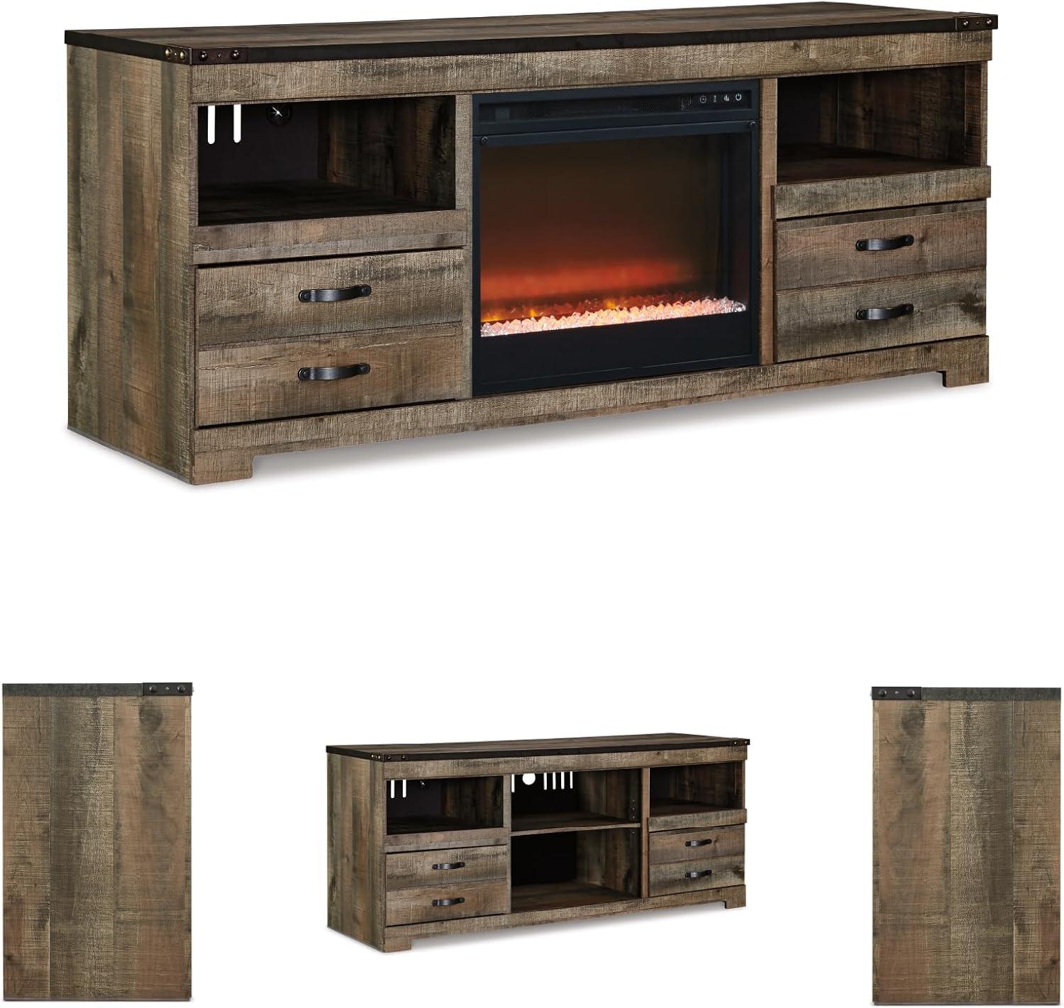 imageSignature Design by Ashley Roddinton Traditional 72 TV Stand with Electric Fireplace for TVs up to 82 Dark BrownBrown