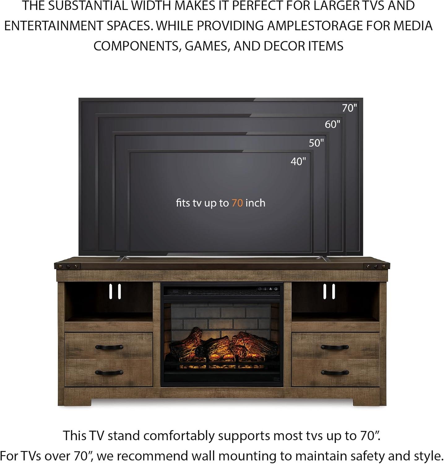 imageSignature Design by Ashley Roddinton Traditional 72 TV Stand with Electric Fireplace for TVs up to 82 Dark BrownBrown
