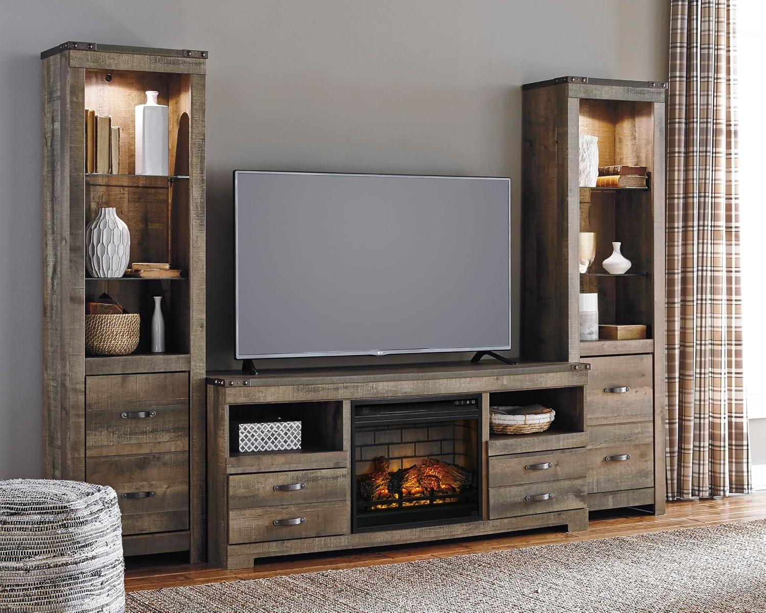 imageSignature Design by Ashley Roddinton Traditional 72 TV Stand with Electric Fireplace for TVs up to 82 Dark BrownBrown