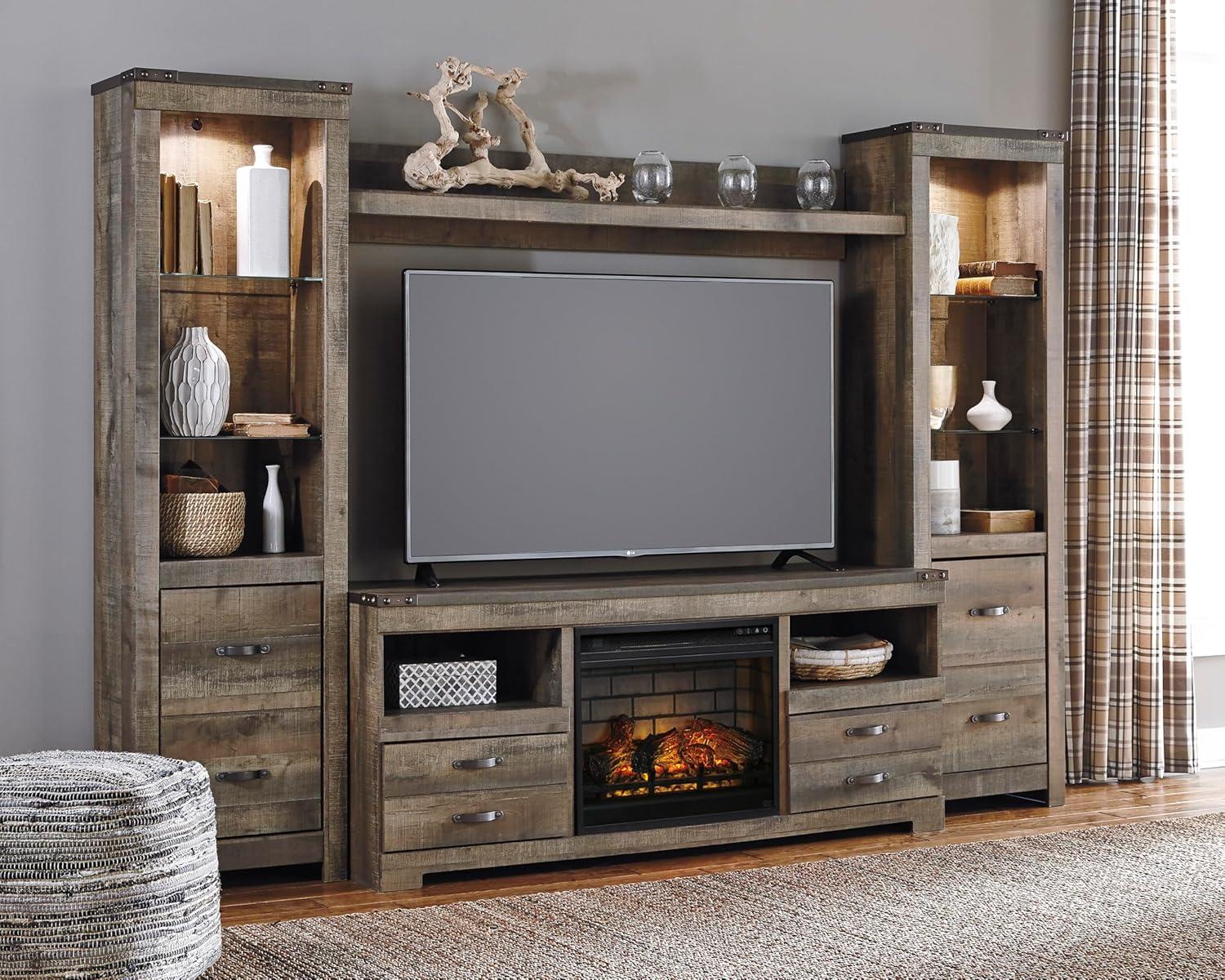imageSignature Design by Ashley Roddinton Traditional 72 TV Stand with Electric Fireplace for TVs up to 82 Dark BrownBrown