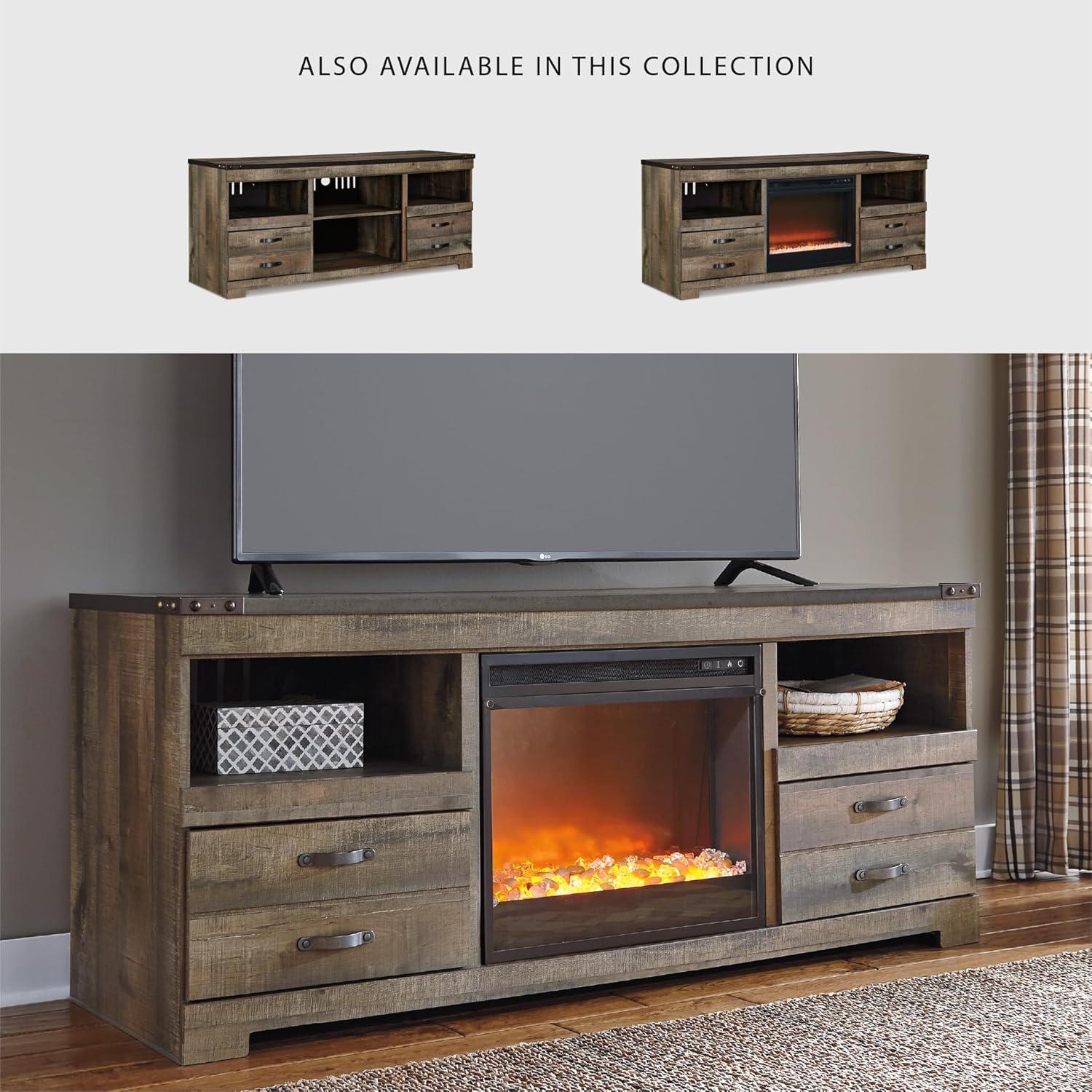 imageSignature Design by Ashley Roddinton Traditional 72 TV Stand with Electric Fireplace for TVs up to 82 Dark BrownBrown