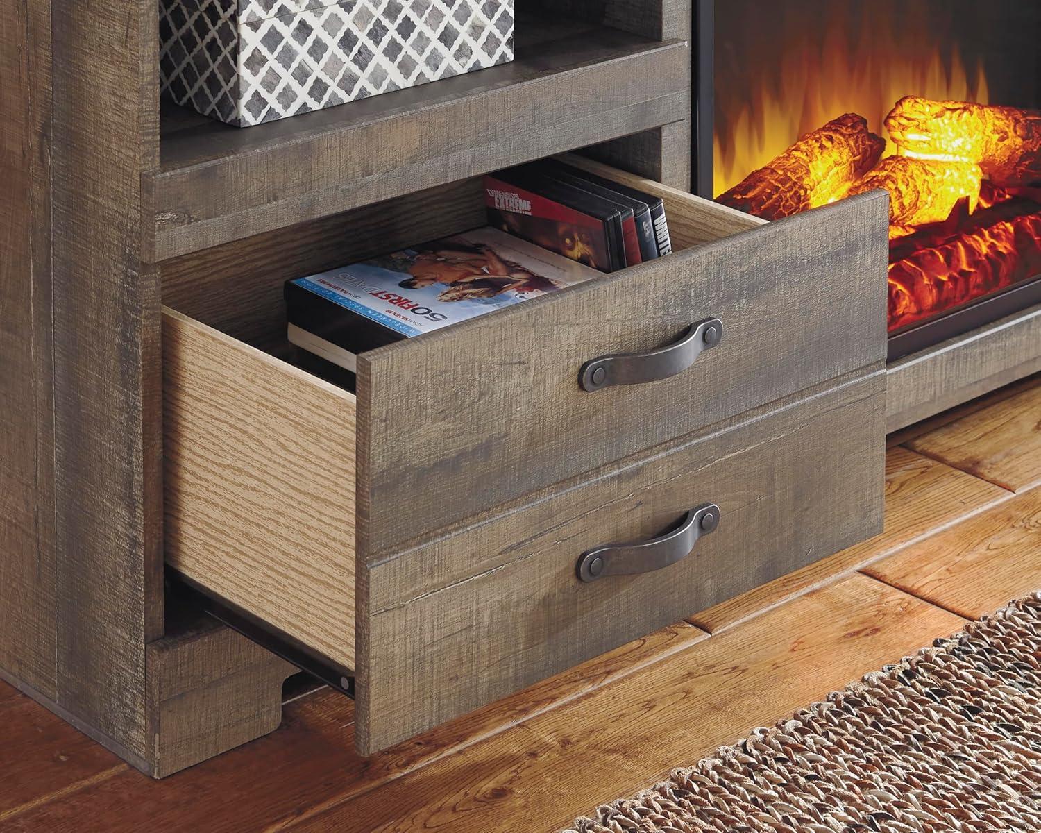 imageSignature Design by Ashley Roddinton Traditional 72 TV Stand with Electric Fireplace for TVs up to 82 Dark BrownBrown