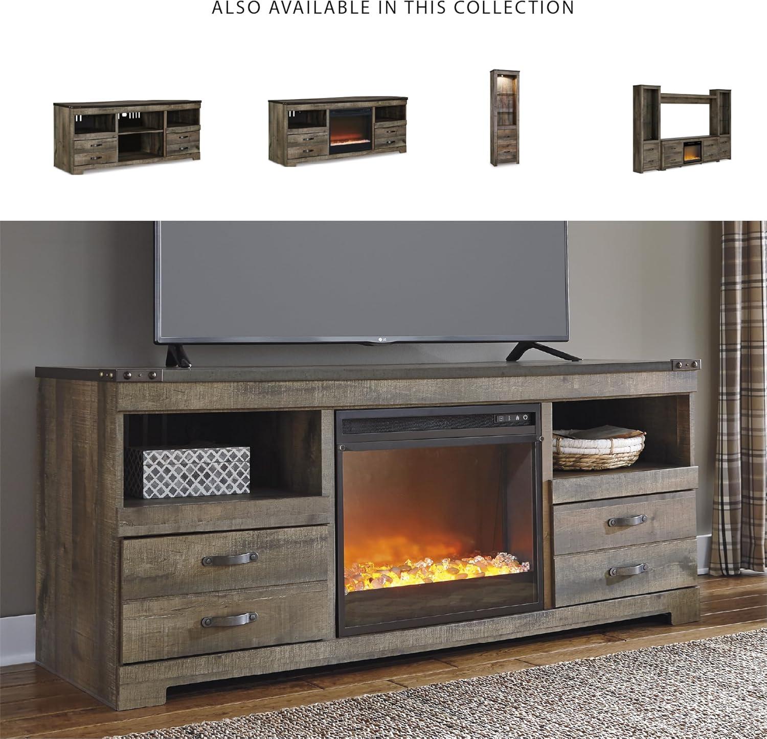 imageSignature Design by Ashley Roddinton Traditional 72 TV Stand with Electric Fireplace for TVs up to 82 Dark BrownBrown