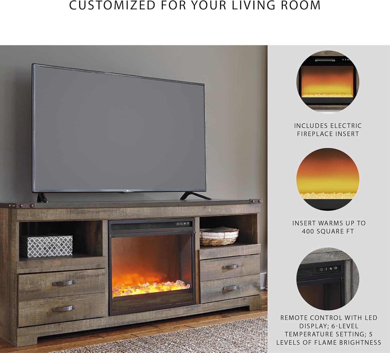 imageSignature Design by Ashley Roddinton Traditional 72 TV Stand with Electric Fireplace for TVs up to 82 Dark BrownBrown