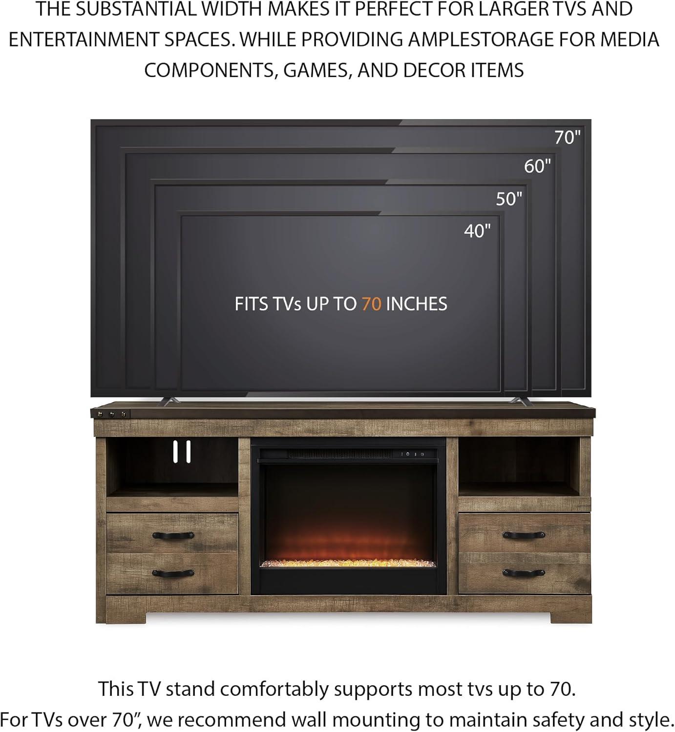 imageSignature Design by Ashley Roddinton Traditional 72 TV Stand with Electric Fireplace for TVs up to 82 Dark BrownBrown